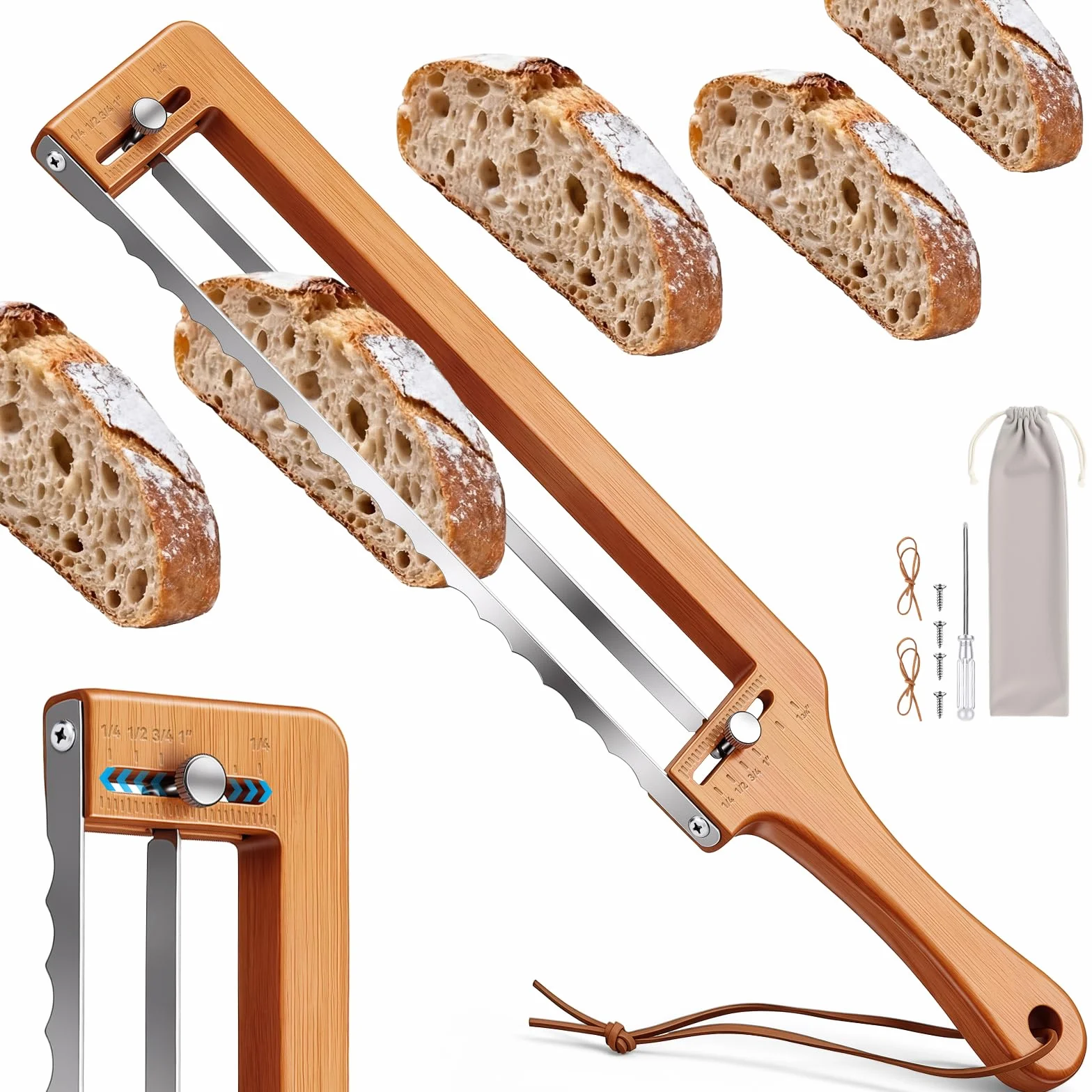 Cuchillo Pan, 40cm Slicer de Pan Dentad Profesional Cuchillos de Panadero Cortador de Pan de Madera Cuchillo Sierra de Acero Inoxidable para Cortar Todo-Tipo-Pan Pasteles Bagels Frutas