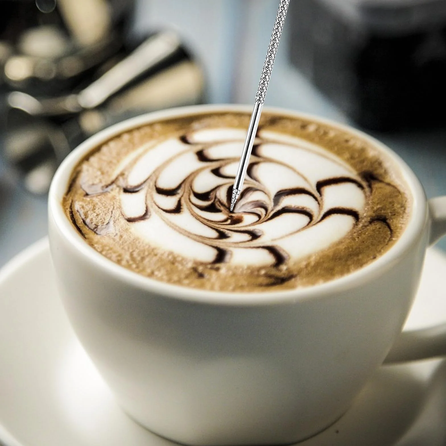 Jarra Leche Barista 350ml Acero Inoxidable Escala, Aguja Latte Art, Para Espuma Cappuccino Espresso (Plateado)