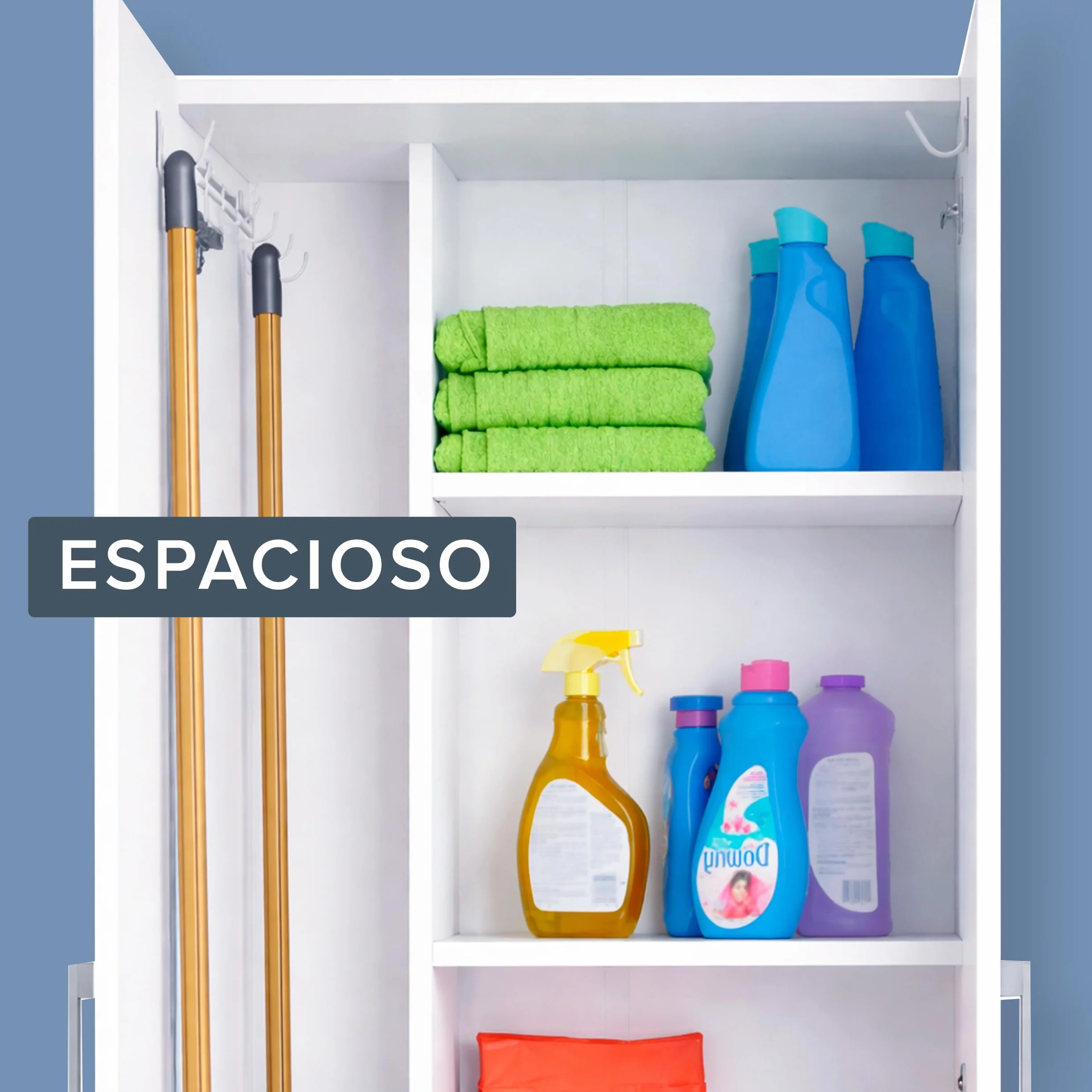 Marctani Armario Escobero Interior Blanco - Mueble Escobero Multiusos con Estante Central Regulable - Capacidad 15kg por Estante - Armario de Limpieza para Despensa o Lavadero