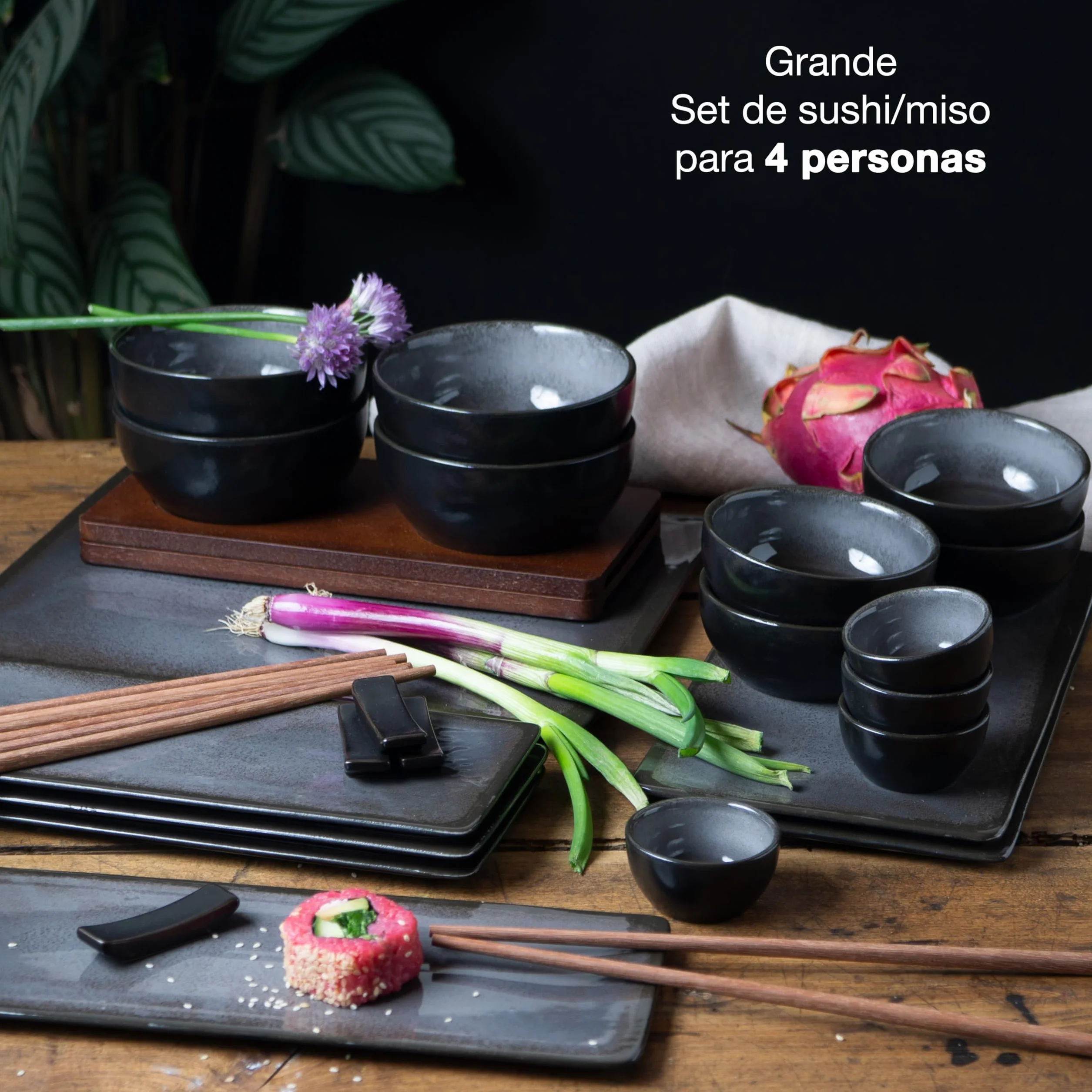 Moritz & Moritz Vajilla Sushi - Platos Sushi Ceramica - Plates Set 29 Piezas para 4 Personas - Plato Sushi con Palillos Soporte de Palillos Cuencos para Wasabi