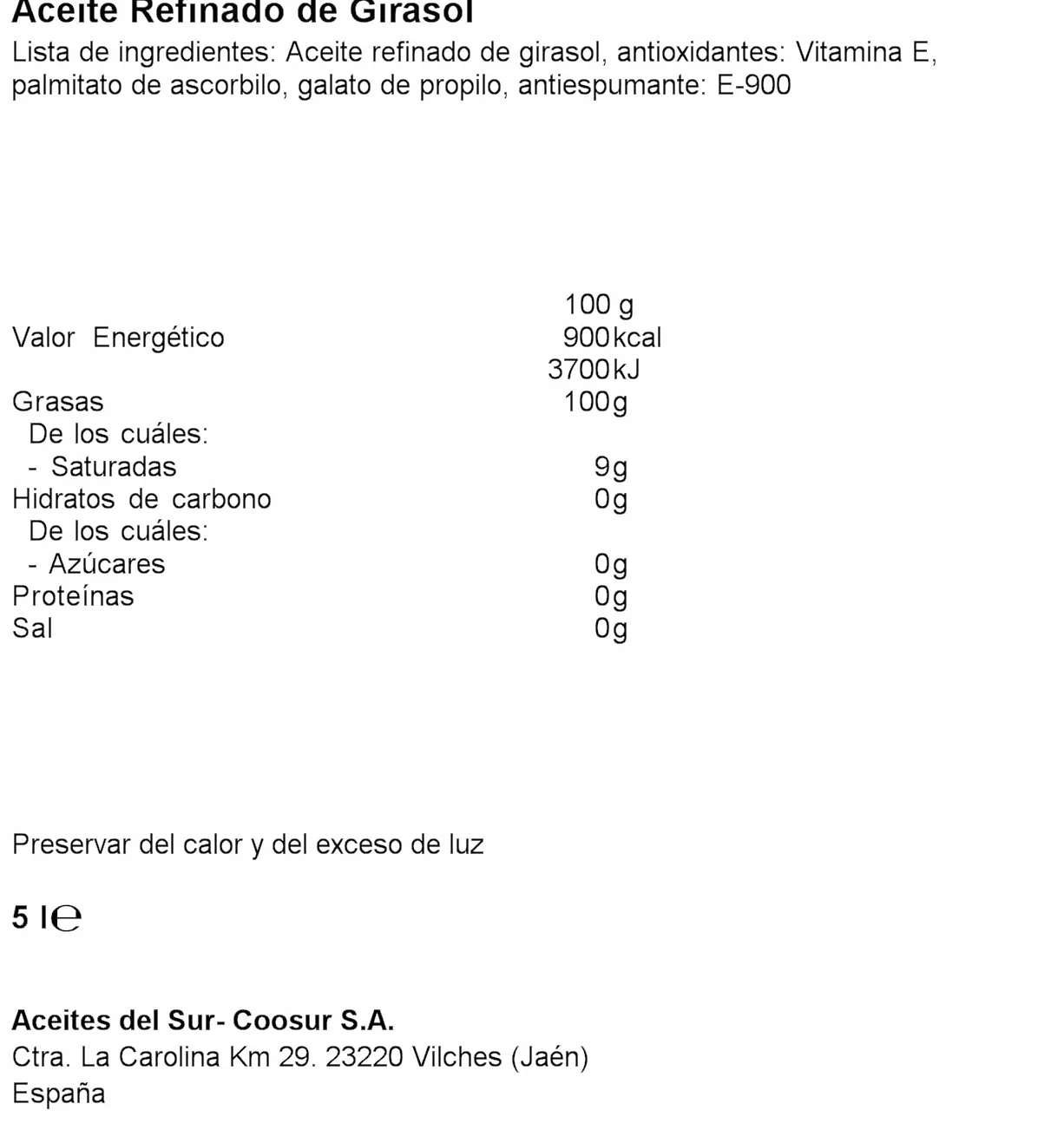 Aceite de Girasol Alto Oleico Especial Freír Garrafa 5L