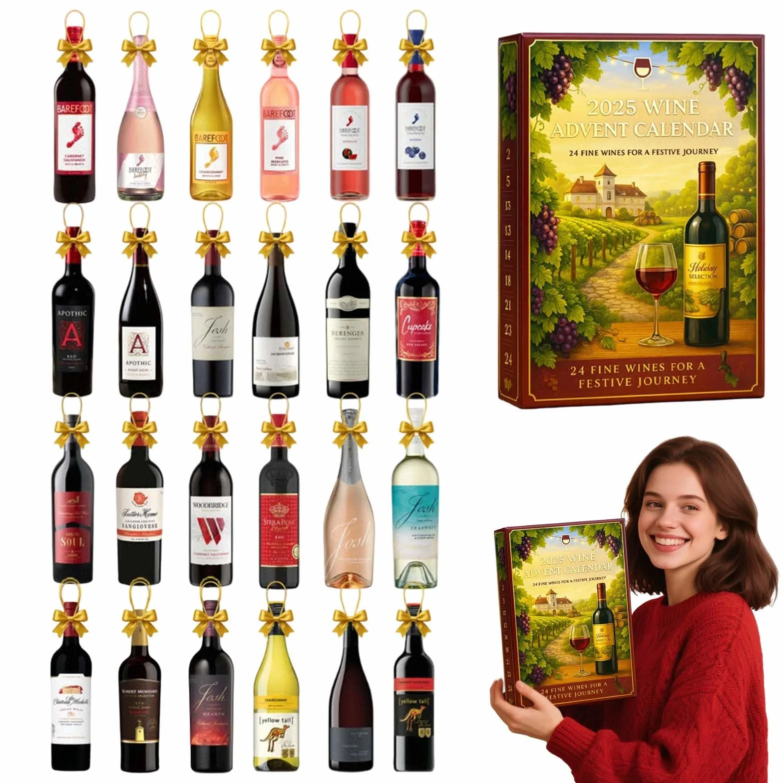 Calendario de Adviento de vino 2025, caja de 24 días, viaje de degustación diaria