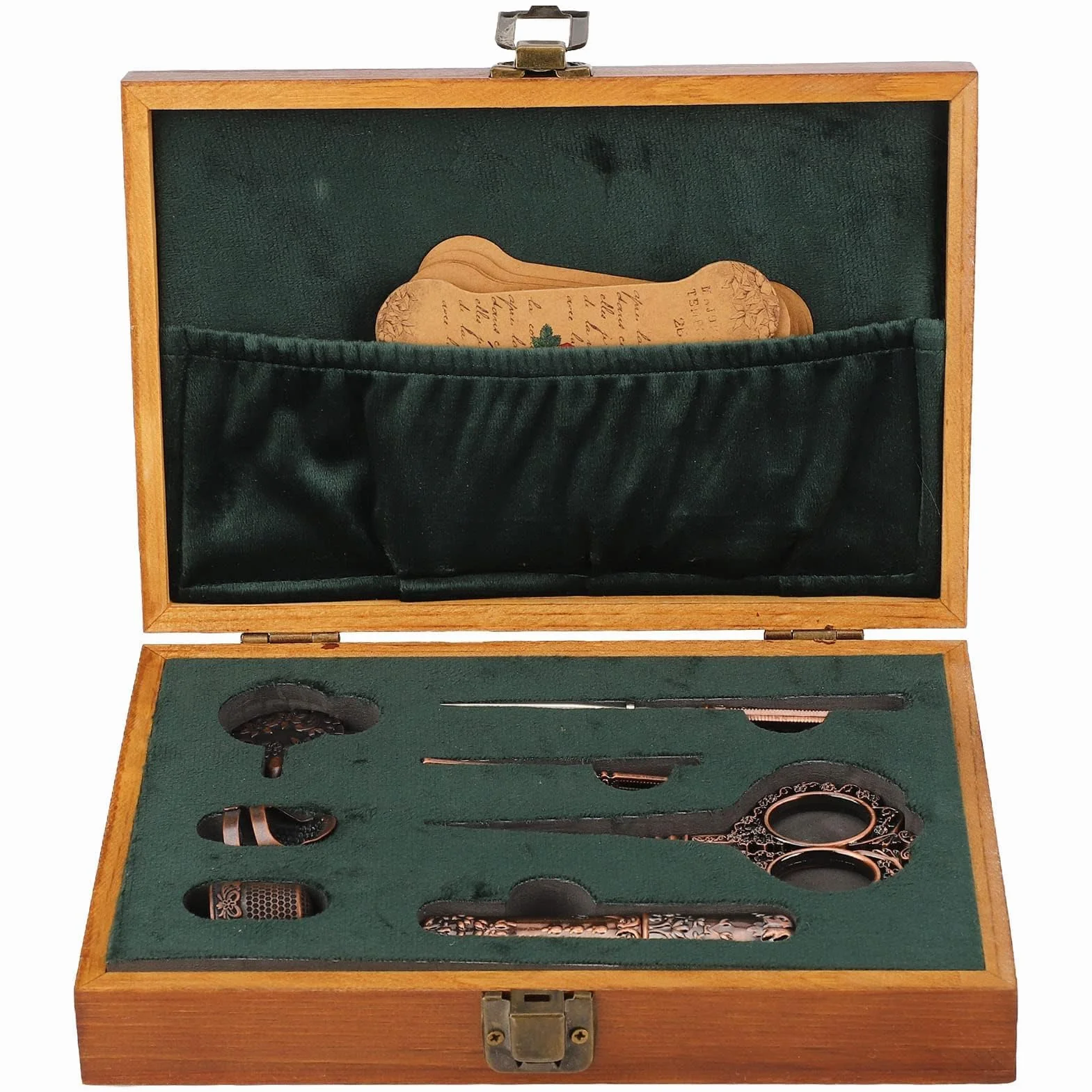 Pssopp Juego de Tijeras de Coser Kit de Tijeras de Bordar Tijeras Vintage Tijeras de Coser con Estuche para Agujas de Coser, Dedal, Enhebrador, Kit de Costura Completo para Bordado, Costura(Bronce)