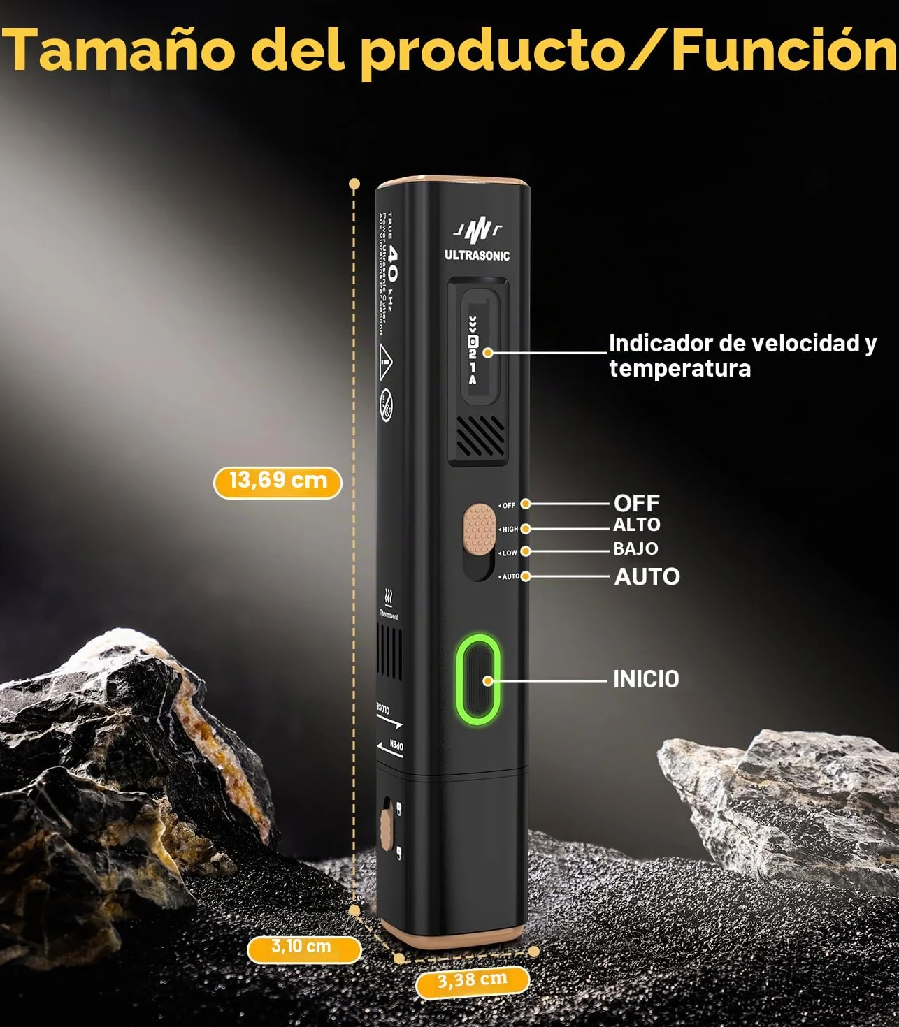 Cuchillo cortador ultrasónico de 40 kHz: cuchillo ultrasónico de mano de 35 W con 50 cuchillas de repuesto y visualización OLED, cuchillo sónico para modelos impresos en 3D, plástico