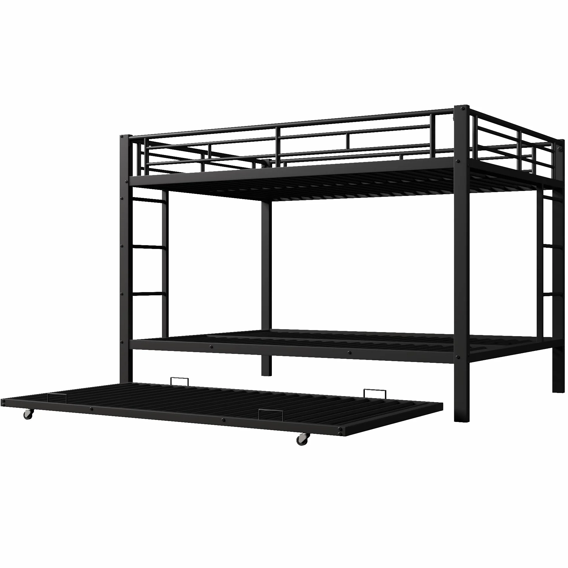 Moimhear 140x200cm, litera, cama de hierro, cama infantil, equipada con cama nido (90x190cm), barandillas altas, sin colchón (Negro)