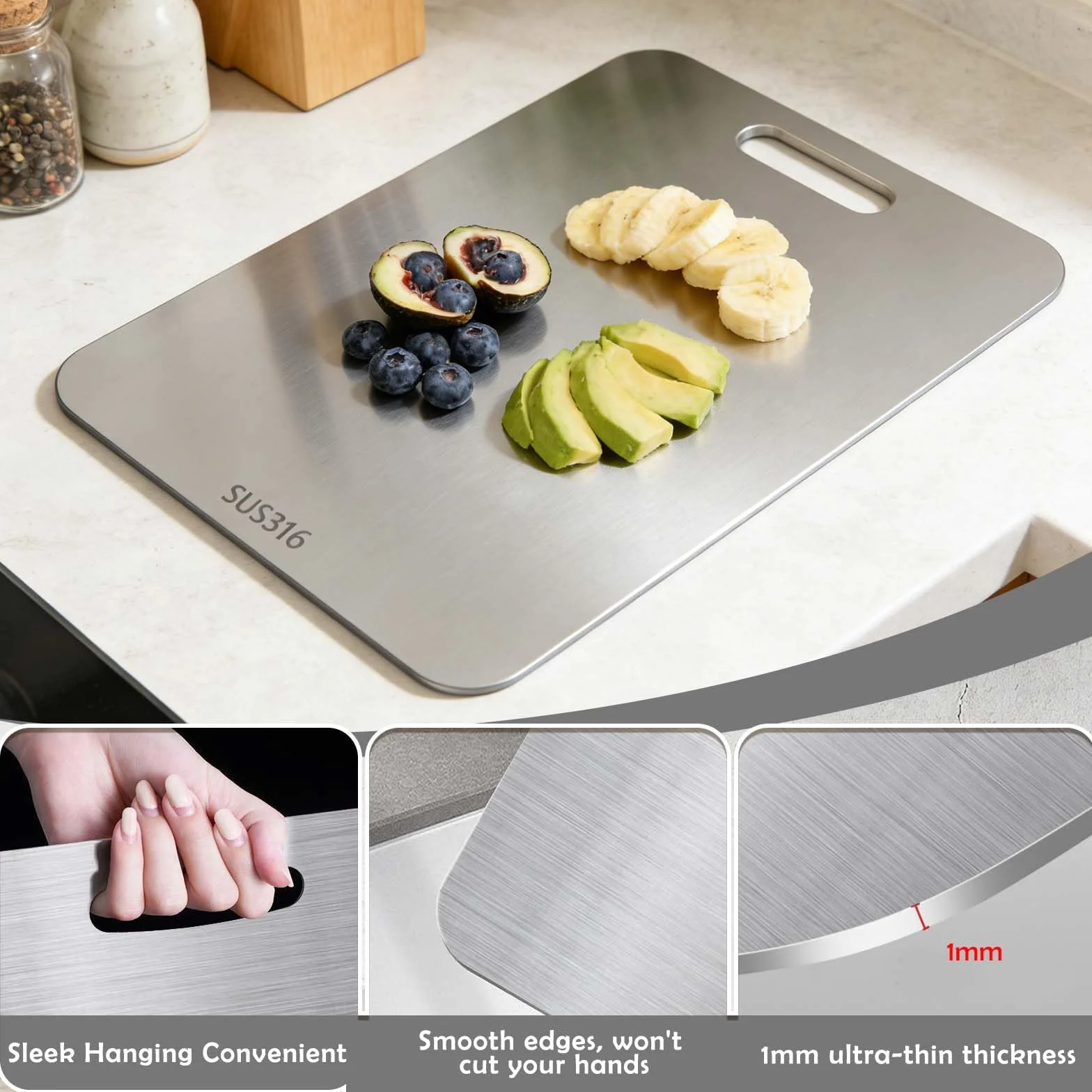 Tabla Cortar Cocina Titanio Doble Cara, Tabla de Cortar Titanio Inoxidable Alimentaria