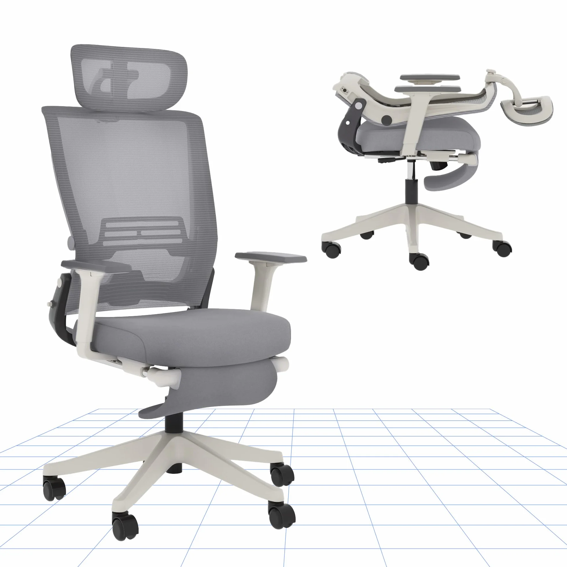 FLEXISPOT FLODPLUS Silla Ergonómica de Oficina Plegable con Soporte Lumbar, Reposabrazos Ajustables, Reposacabezas 2D y Malla Transpirable