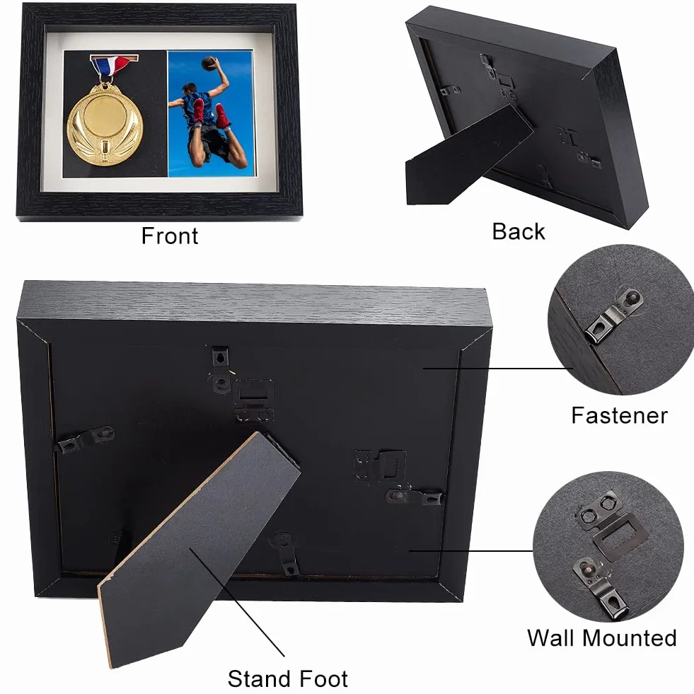 OLYCRAFT Caja de Sombra de medallas Negra, Marco de Fotos de Madera Natural con Ventana Transparente para medallas Militares, Etiquetas de Playa coleccionables 175 x 182 x 227 mm