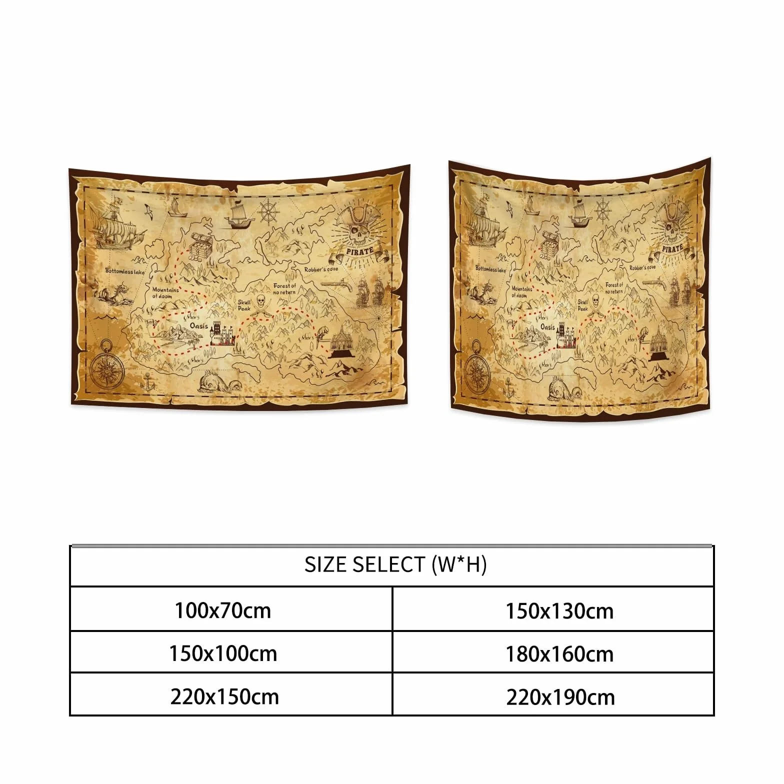 YONGFOTO Tapiz Mapa del TesoroAntiguos Pirata Mapa Mundi Decoracion Pared Poster Isla Occidental Ruta Navegación Dormitorio Cubierta Sofá Cama, 100x70cm