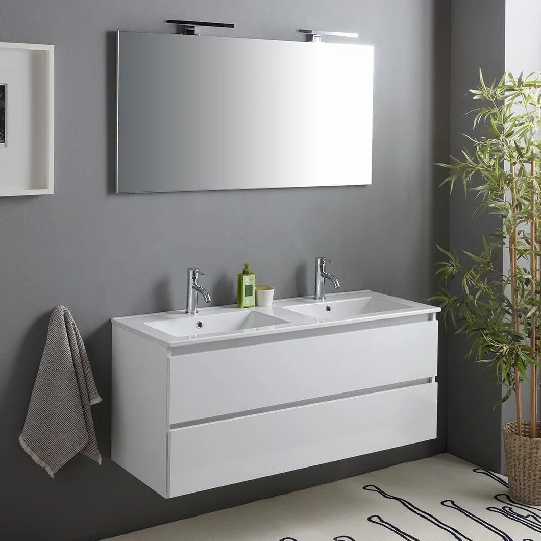 Kiamami Valentina - Mueble de baño Blanco Brillante 120cm, cajones y Lavabo Doble | Benaco