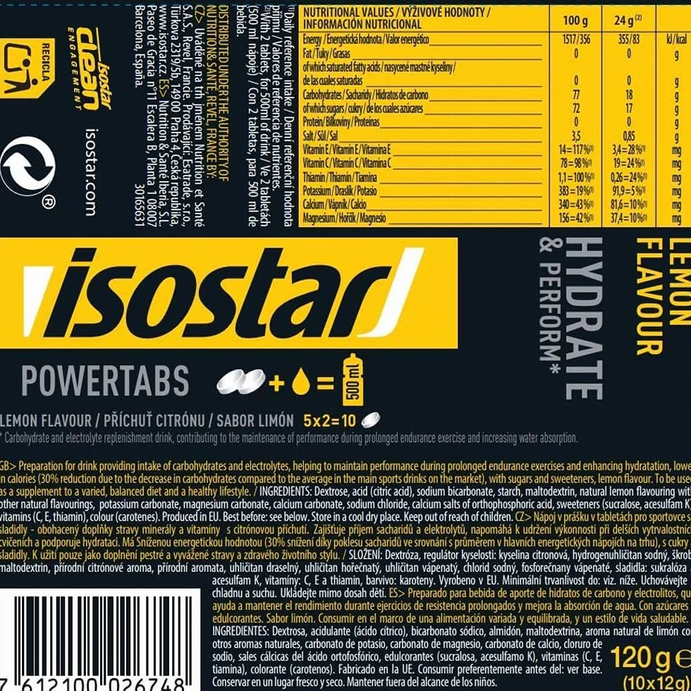 ISOSTAR SABOR LIMÓN Hydrate & Perform Powertabs Isotónica 120g (10x12g)
