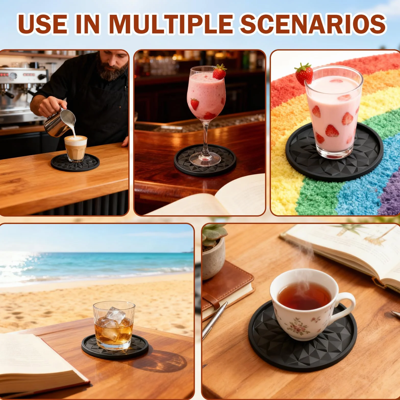 Posavasos de silicona redonda 6+1 base negra para vasos