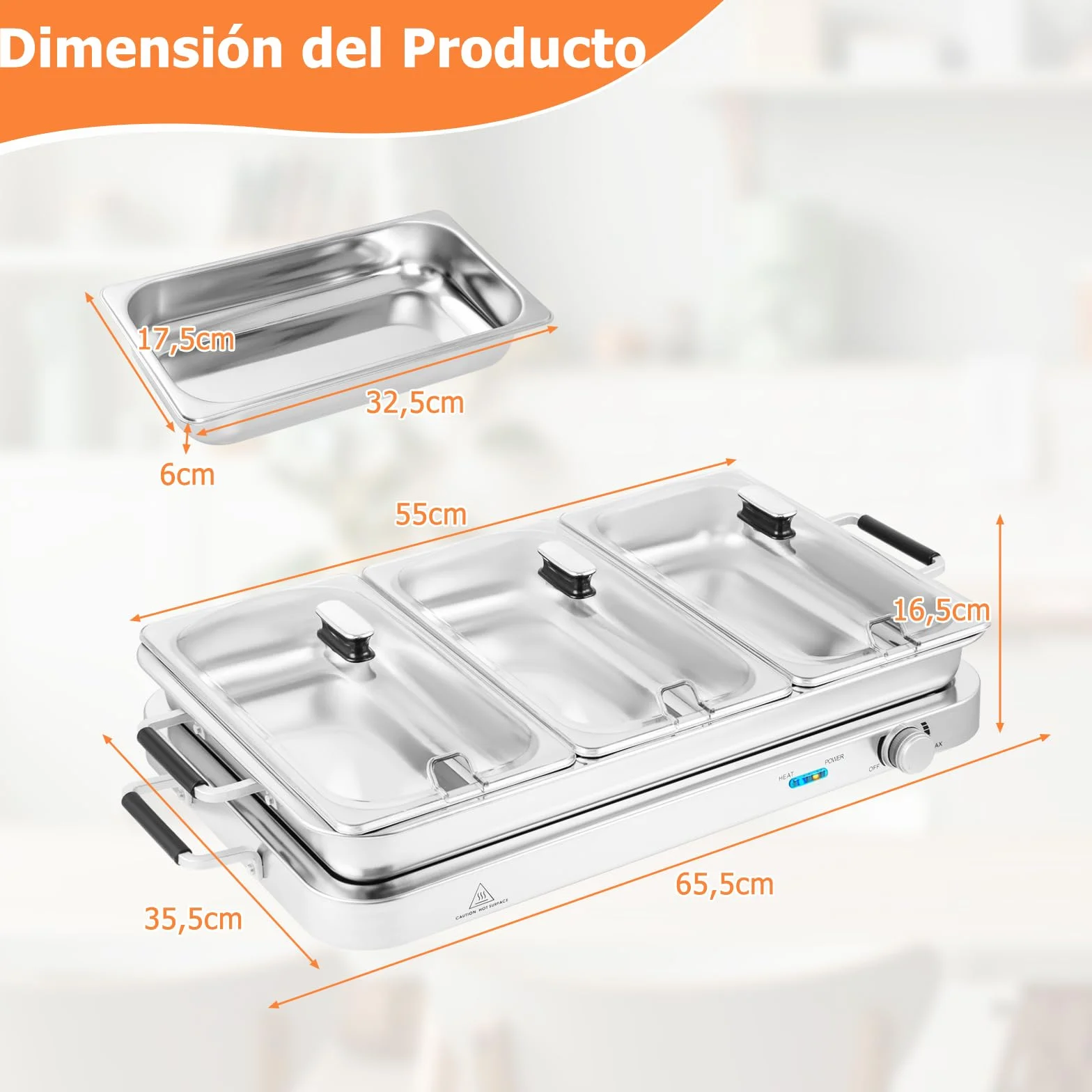 GOPLUS Bandeja Calentadora De Alimentos 2 En 1 Eléctrica 8 L Acero Inoxidable Control Temperatura