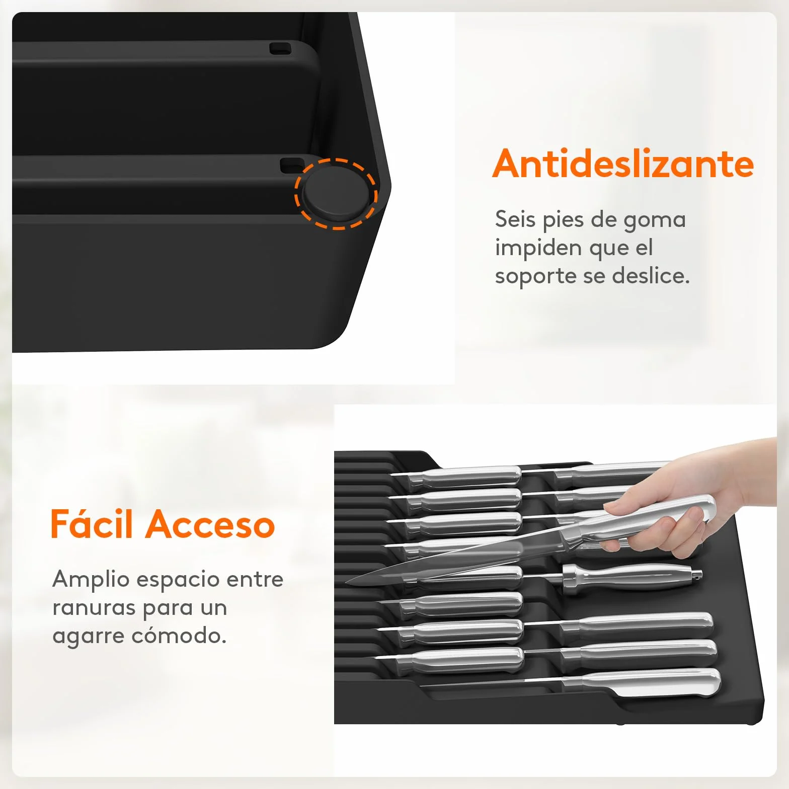 Lifewit Organizador Cuchillos Cajon, Porta Utensilios de Cocina para 16 Cuchillos y Afilador, Bloque Plastico para Cuchillo de Chef y Bistec, Almacenamiento Negro