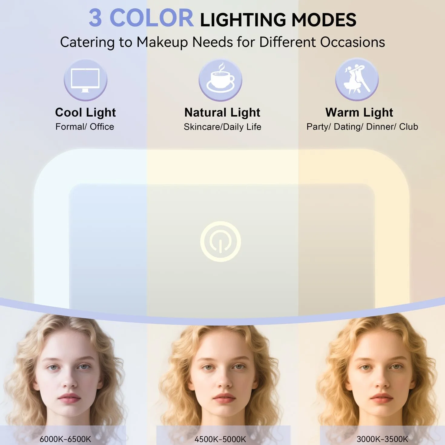 Auxmir Espejo Maquillaje con Luz 30X, 2000 mAh USB Recargable, 360° Giratorio, 3 Colores Luz, Inalámbrico