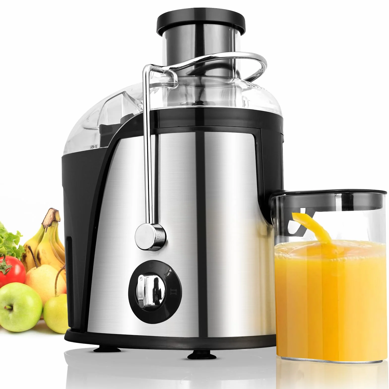 Dreamhigh® Extractor de Zumos, Licuadora para Verduras y Frutas 800W de Acero Inoxidable, Extractor de Zumos y Verduras con Boca de 65 mm, 3 Velocidades, de Ajuste Apto Para Zumos de Frutas y Verduras