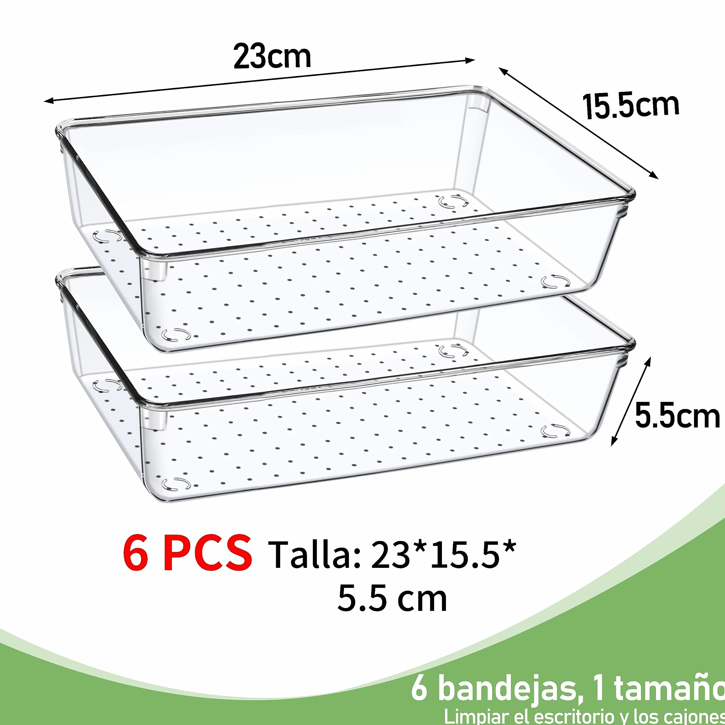 6 Piezas Organizador Cajones Cocina Baño Transparente Plastico Grande para Cubiertos Maquillaje Joyas