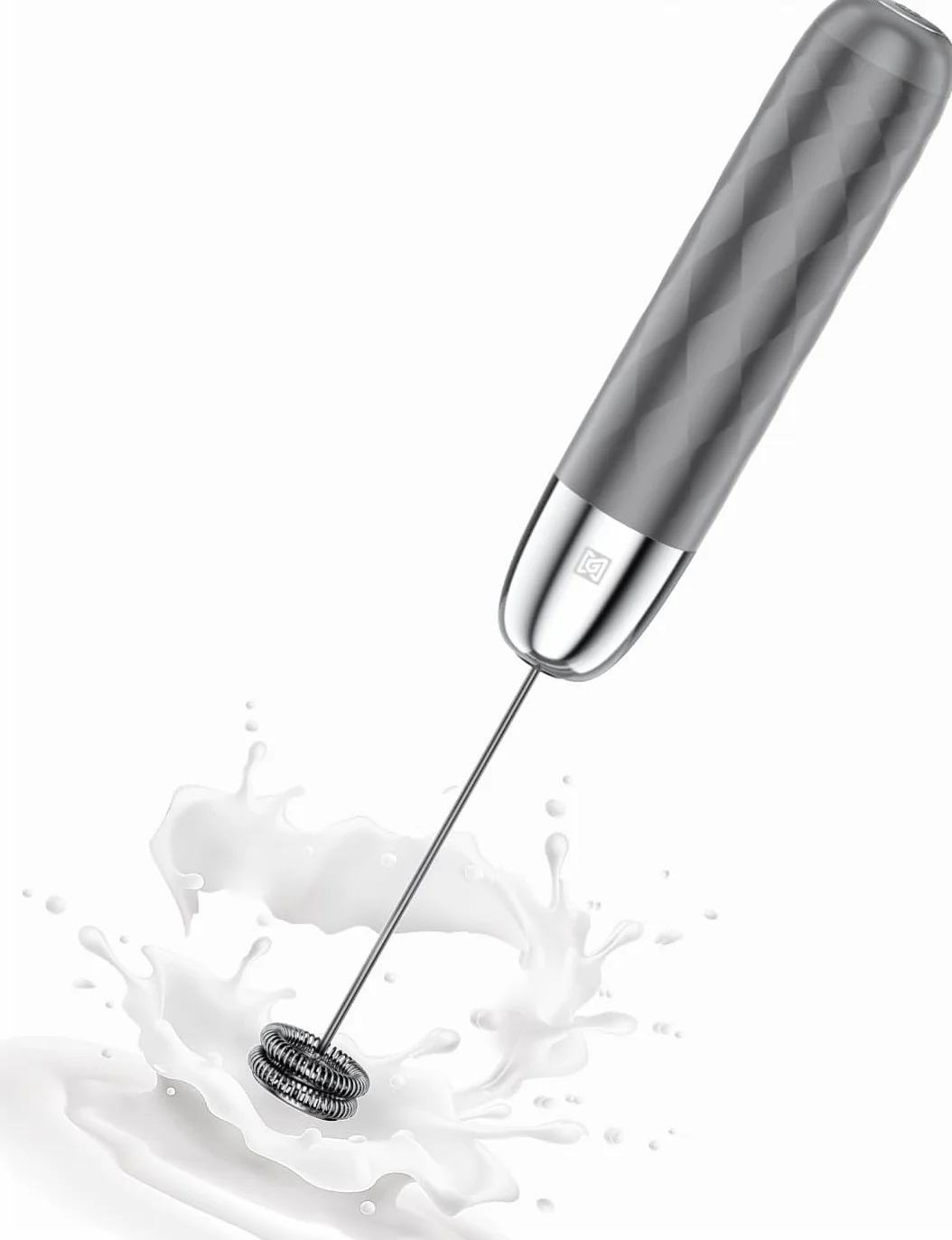 Maestri House Espumador de leche recargable, máquina de espuma eléctrica de mano, impermeable, desmontable, para matcha, latte, capuchino (Gris medio y plateado)