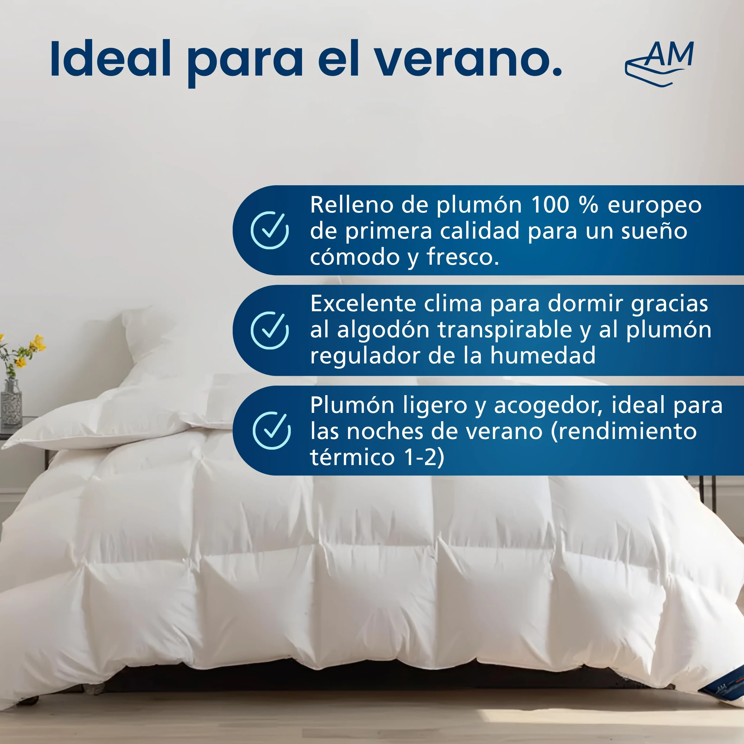 Edredón plumón 220x240 - Made in Germany - Relleno nordico Cama con 100% plumón - Edredón de Plumas 220x240cm Verano - Edredon Certificado Oeko-Tex 220x240 - Edredon nordico Plumon