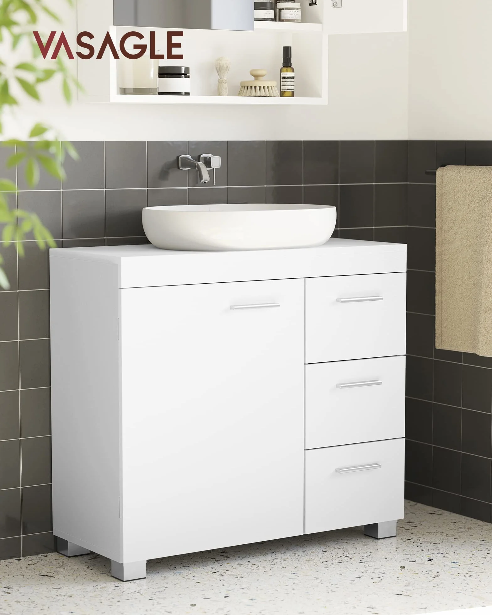 VASAGLE Mueble Bajo Lavabo Armario de Baño 3 Cajones 30x70x64 cm Blanco Nube