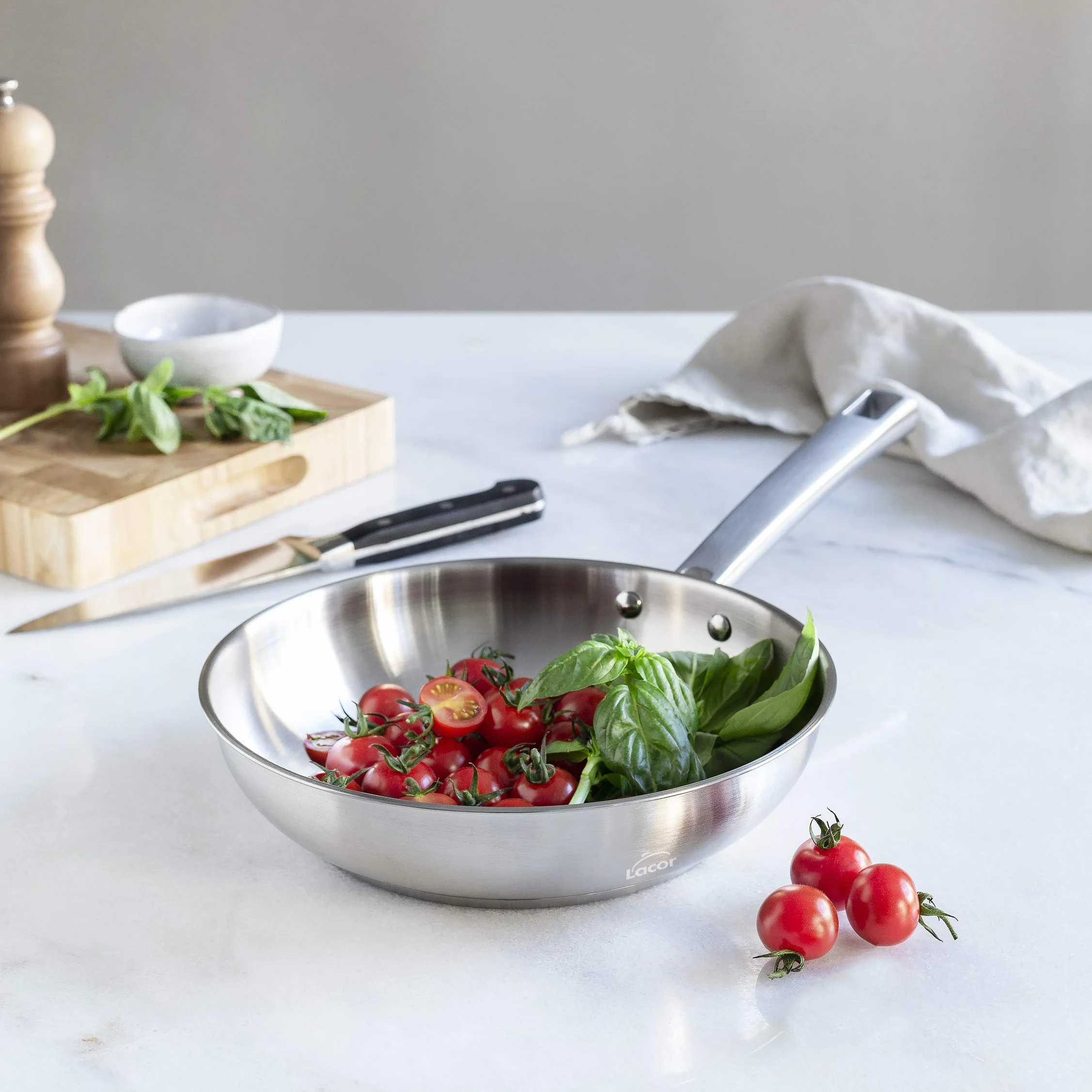Sartén Foodie LACOR Acero Inoxidable 24cm Fondo Termo Difusor Sin Antiadherente