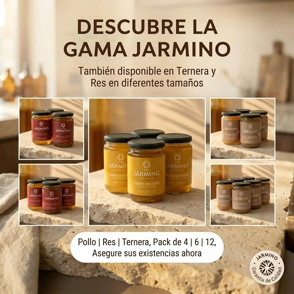 JARMINO Caldo de huesos orgánico 6x 350ml colágeno y ácido hialurónico sin gluten