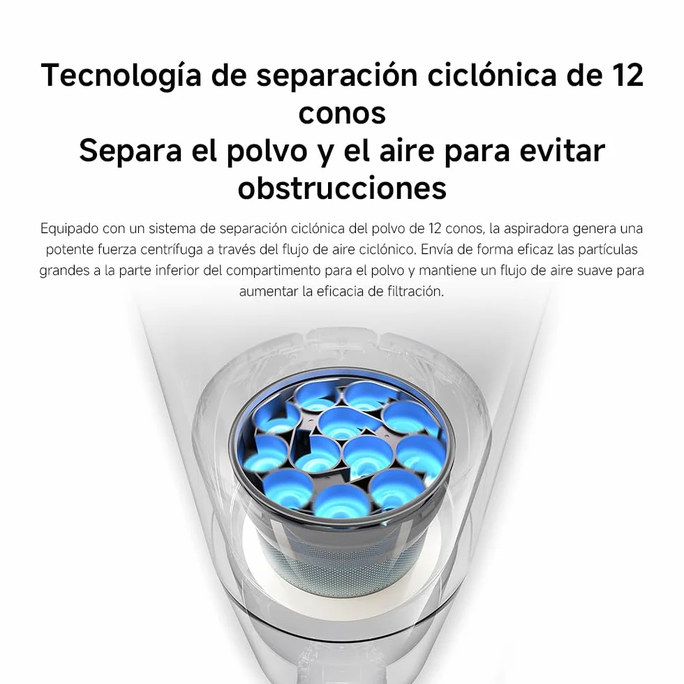 XIAOMI Aspiradora inalámbrica G20, 25 kPa, 150 AW, 60 min autonomía, filtración 99.9%, luz frontal para polvo