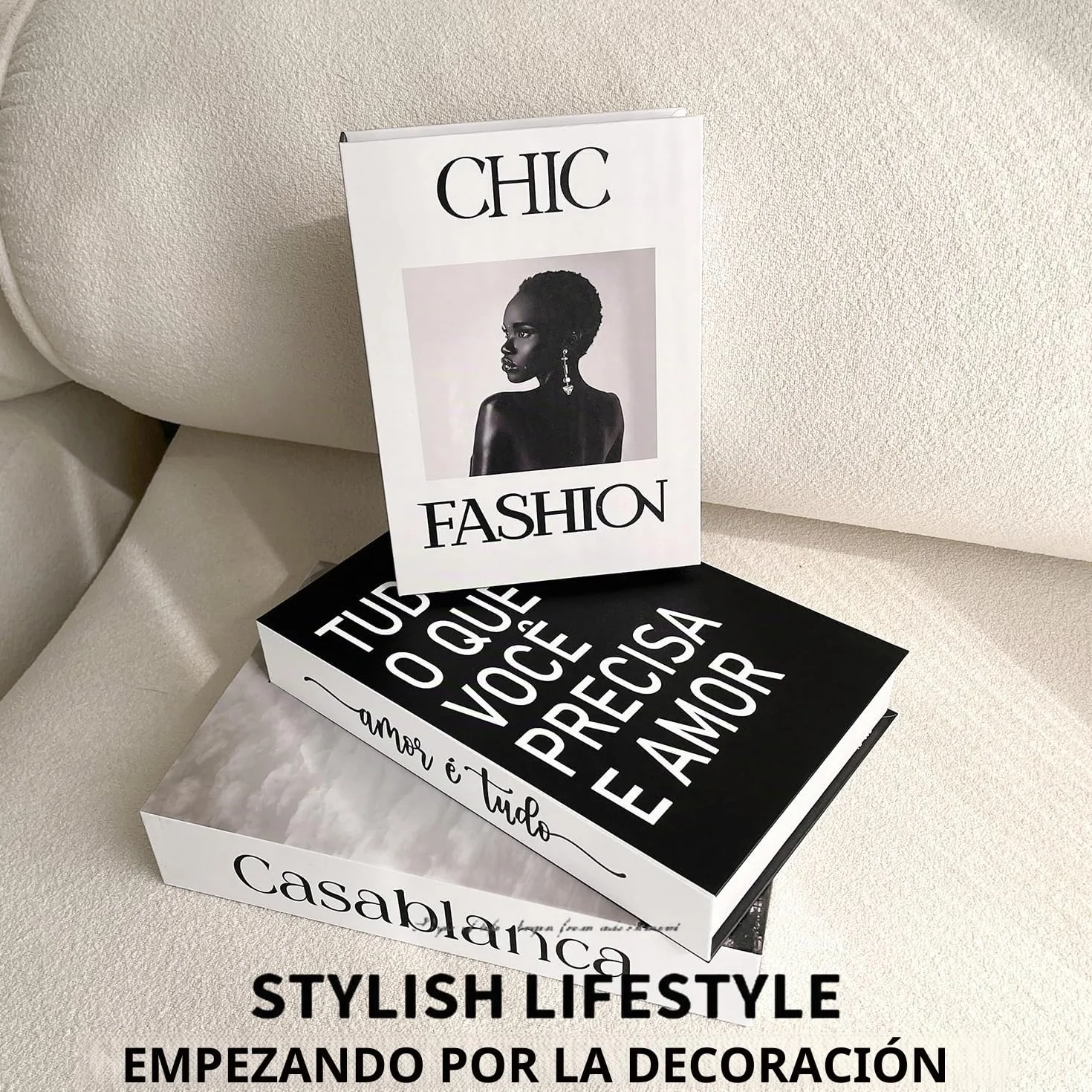 3 Piezas Libros Decorativos Moda Libro Caja Decoracion Apilados Falsos de Interiores Moderno Nido Caja Libros Decorativos Falsos para Decoración (3 Piezas C)
