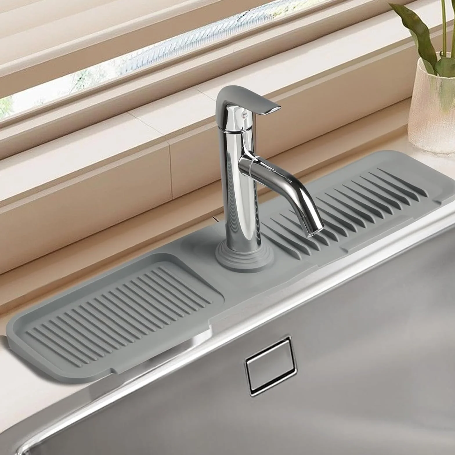2 Piezas Escurridor Fregadero Accesorios Cocina Alfombrilla Silicona Fregadero Bandeja de Goteo Almohadilla de Secado de Agua para Drenaje Grifo Cocina Encimeras Baño (39,5x11,7cm)