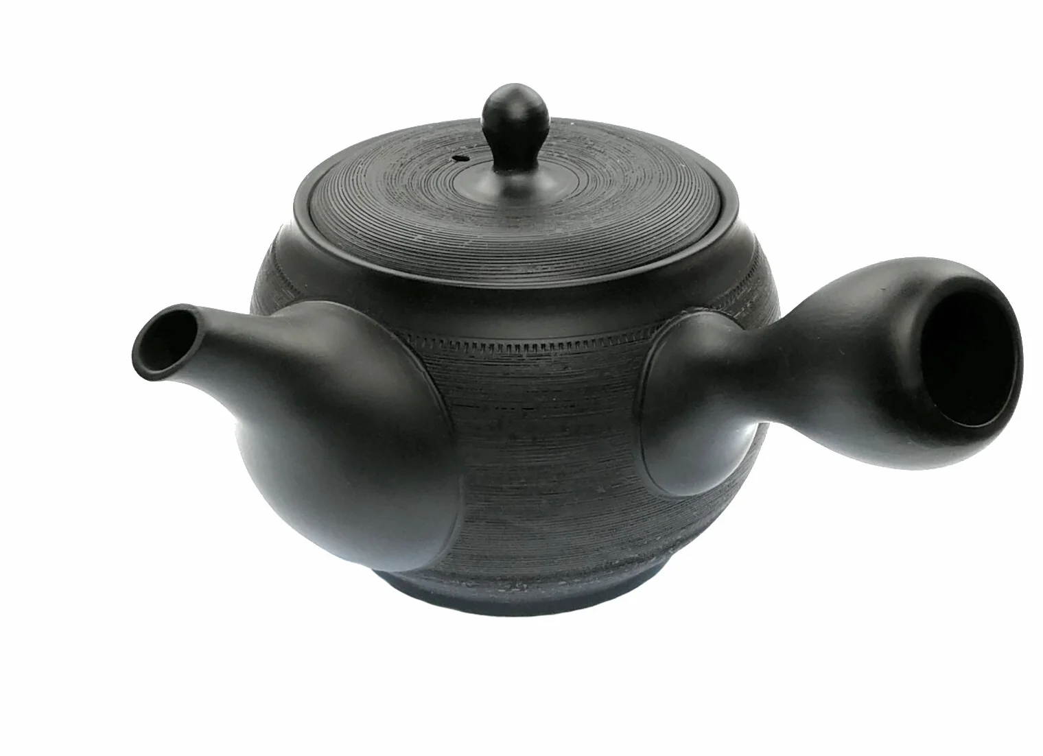 Kyusu Tetera japonesa con asa lateral para té verde, cerámica negra, 350 ml, colador de té de cerámica integrado, tetera asiática con una sola mano
