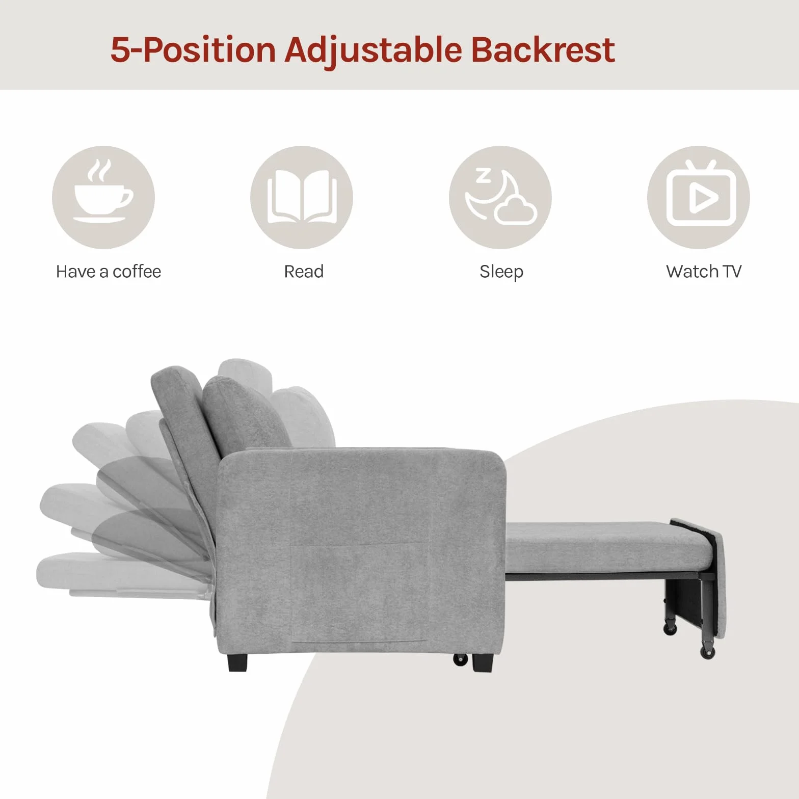 WOLTU Sofá Cama 3 en 1 con Función Inclinable, Sofa Cama Individual de 1 Plaza, Sillón Plegable de Tejido de Rizo y Acolchado de Esponja, Gris Claro
