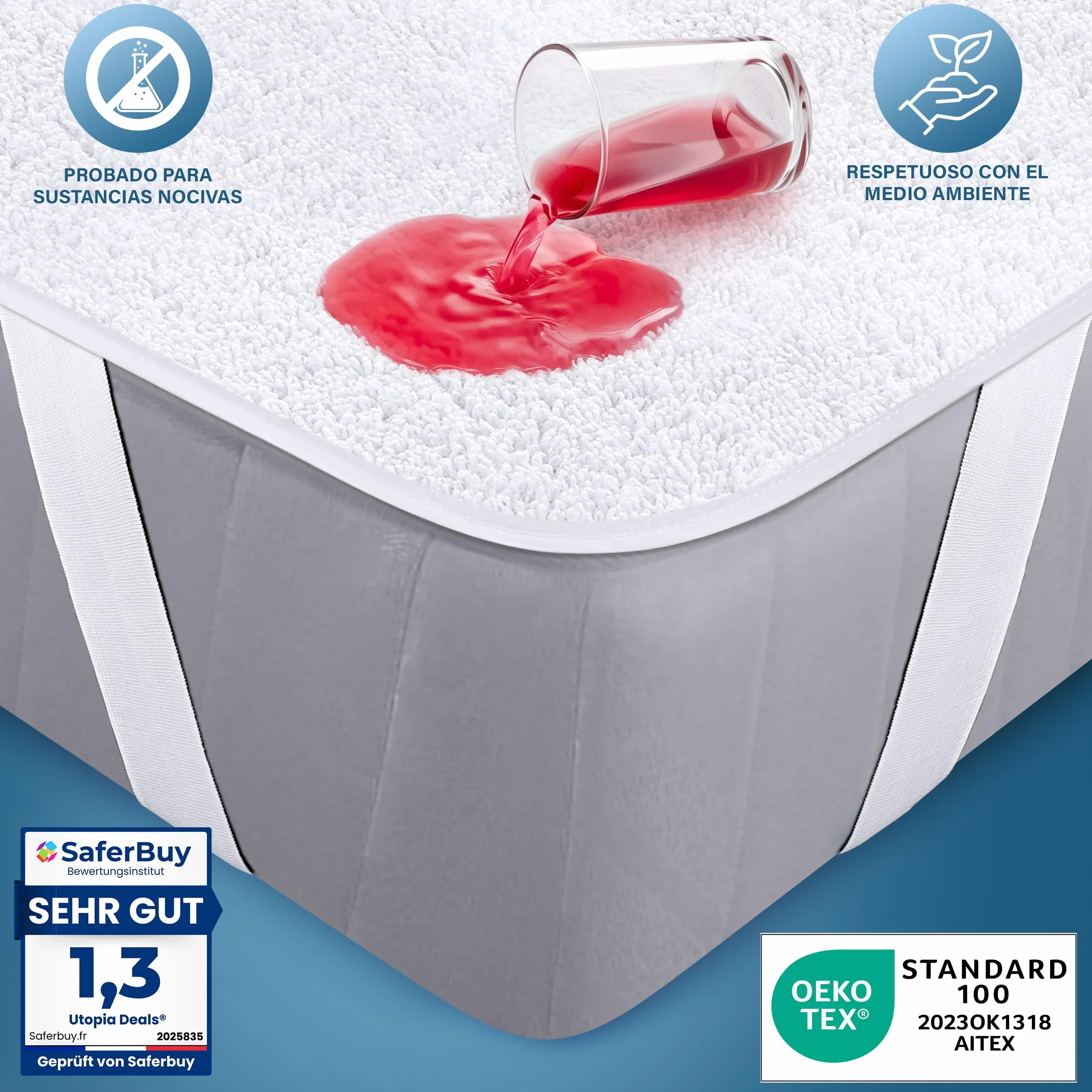 Utopia Bedding Protector Colchón 135 x 190 cm Impermeable, 4 Esquinas Elásticas, Certificación Oeko-Tex, Funda Colchón, Cubre Colchón Transpirable