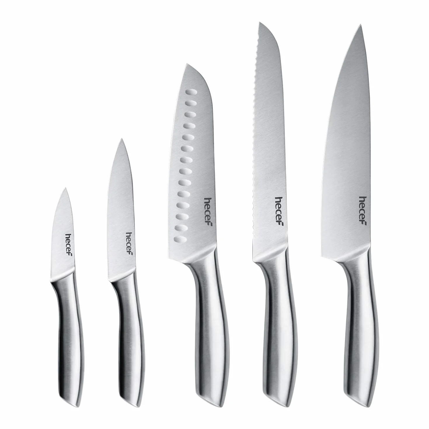 hecef 5 Piezas Juego de Cuchillos con Mango Hueco，Cuchillos de Acero Inoxidable Pulido Avanzado, Juego de Cuchillos de Chef Profesional, Cuchillos de Cocina con Hoja Afilada
