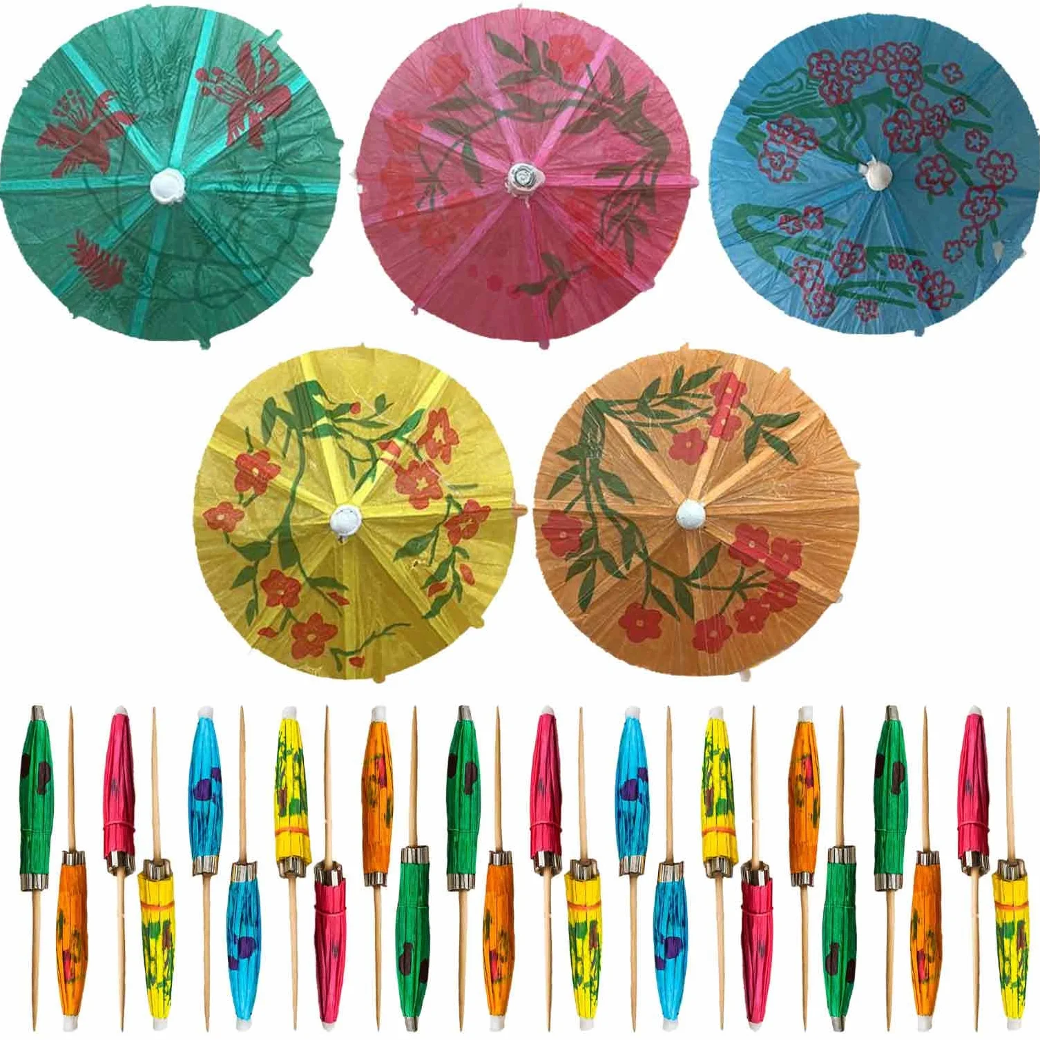 Sombrillas de Bambú para Cóctel 10 cm - 120 Piezas Palillos Coloridos para Bebidas Tropicales - Mobi Lock