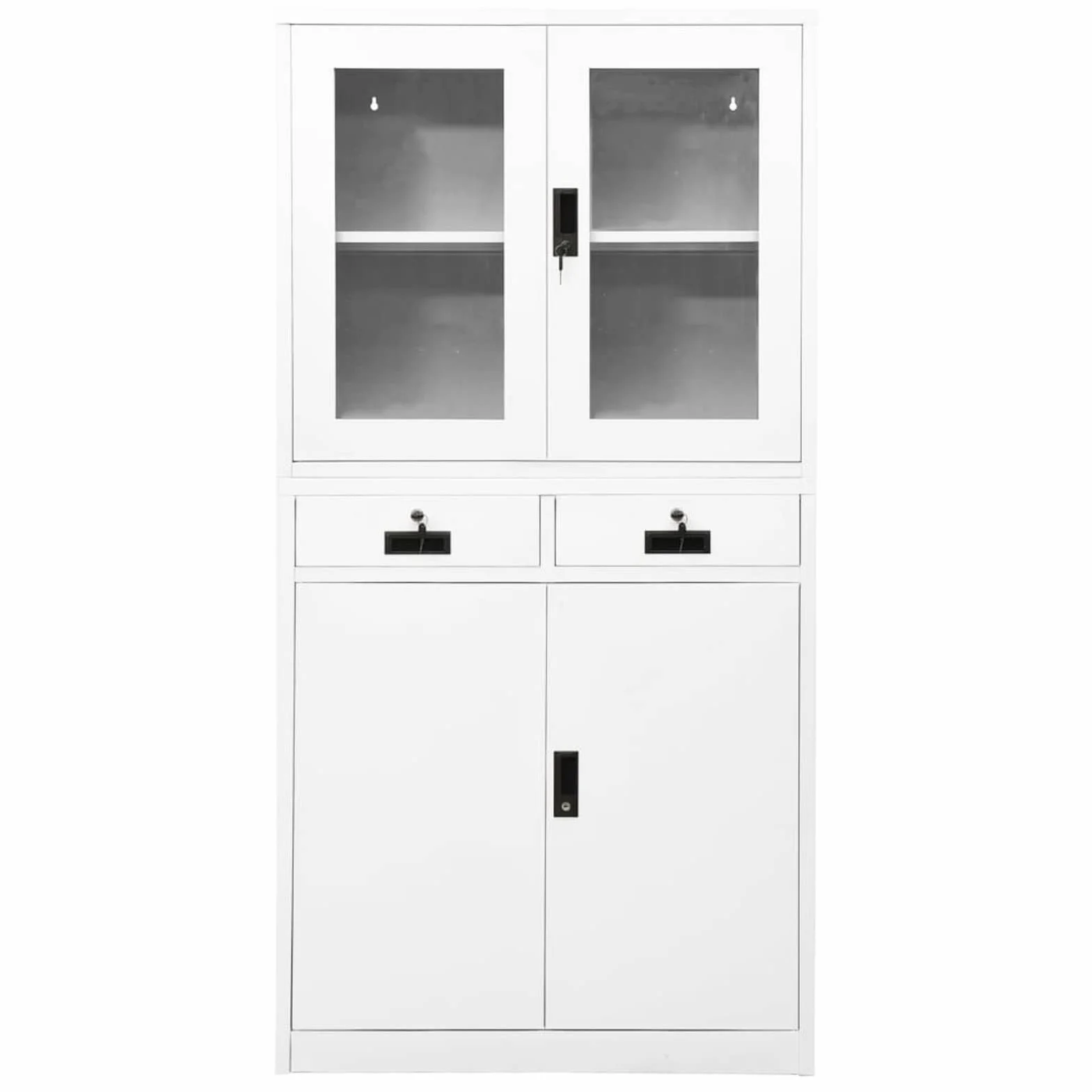 Armario Archivadores de Oficina Metalico con 3 Estantes Ajustables y 2 Cajones, Armarios de Almacenaje de Oficina, Archivadores de Acero Blanco 90x40x180 cm Type 3