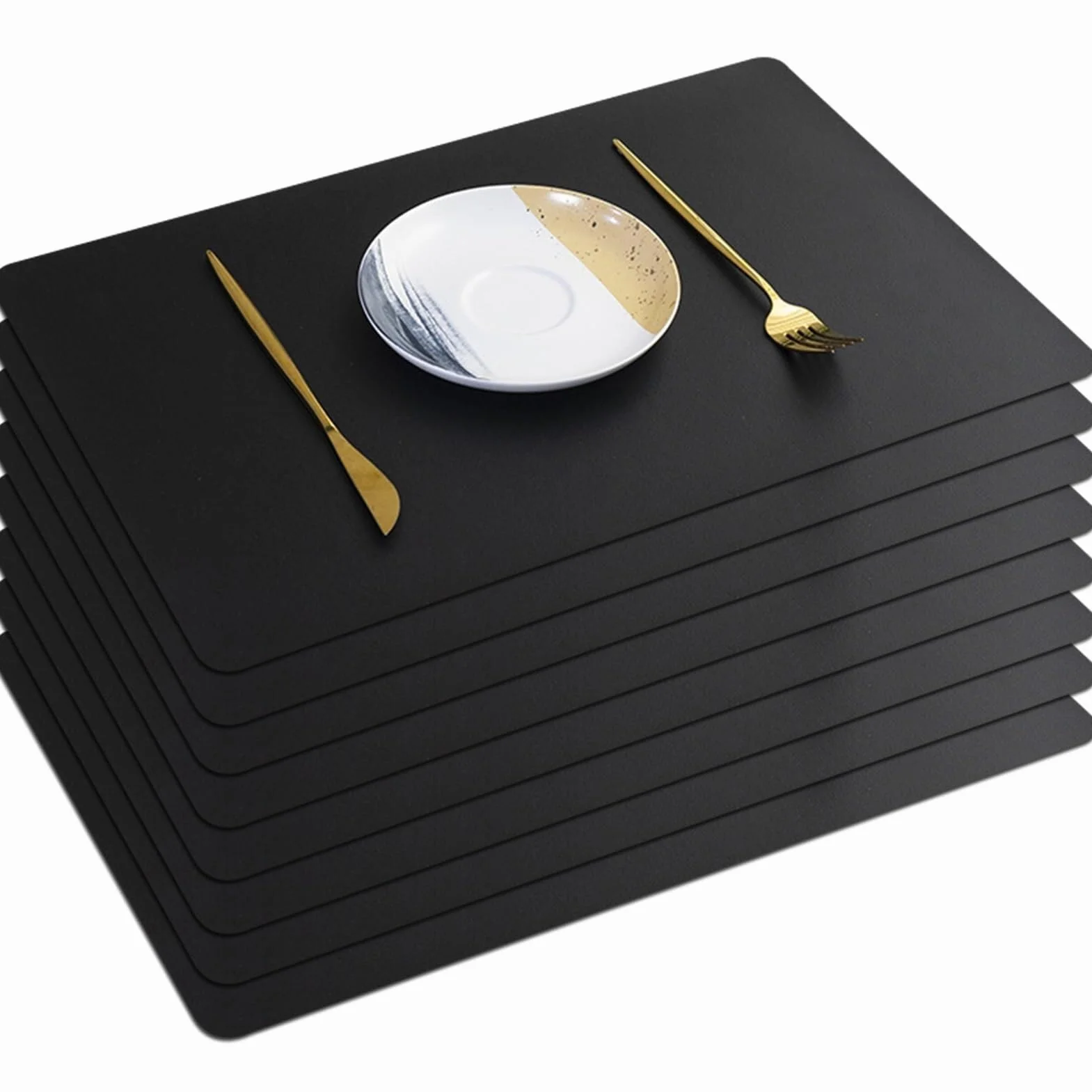 Salvamanteles Salvamanteles, Manteles individuales de piel sintética, impermeables, resistentes al calor y lavables, for mesa de comedor interior y exterior, multicolor, paquete de 4/6/8(Black,Set of