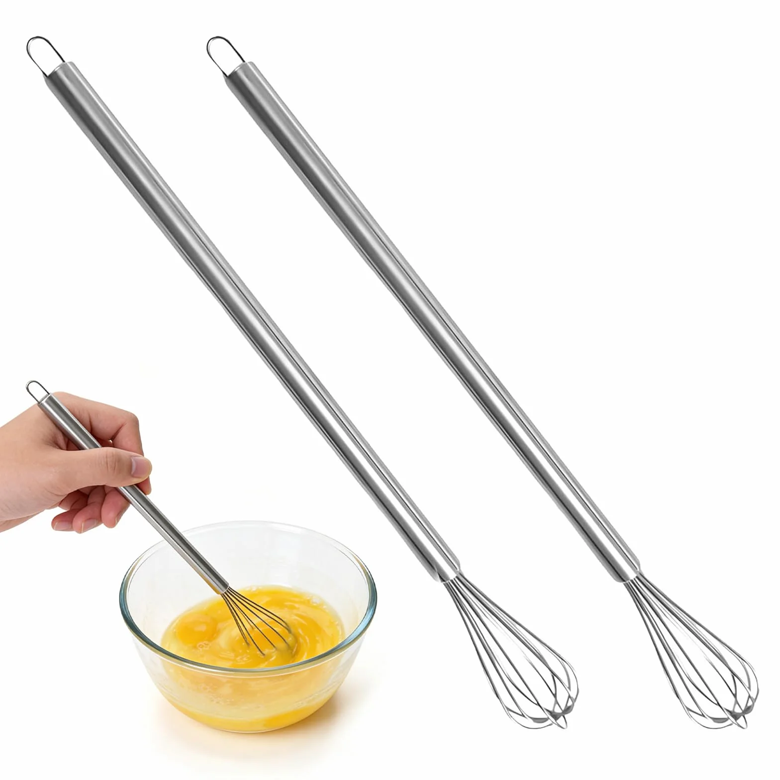 2 Piezas Varillas Cocina de Acero Inoxidable, Batidores Pequeños, Mini Batidora Manual para Tazas Adecuado para Mezclar Masa, Huevos, Batir Espuma y Batir Huevos