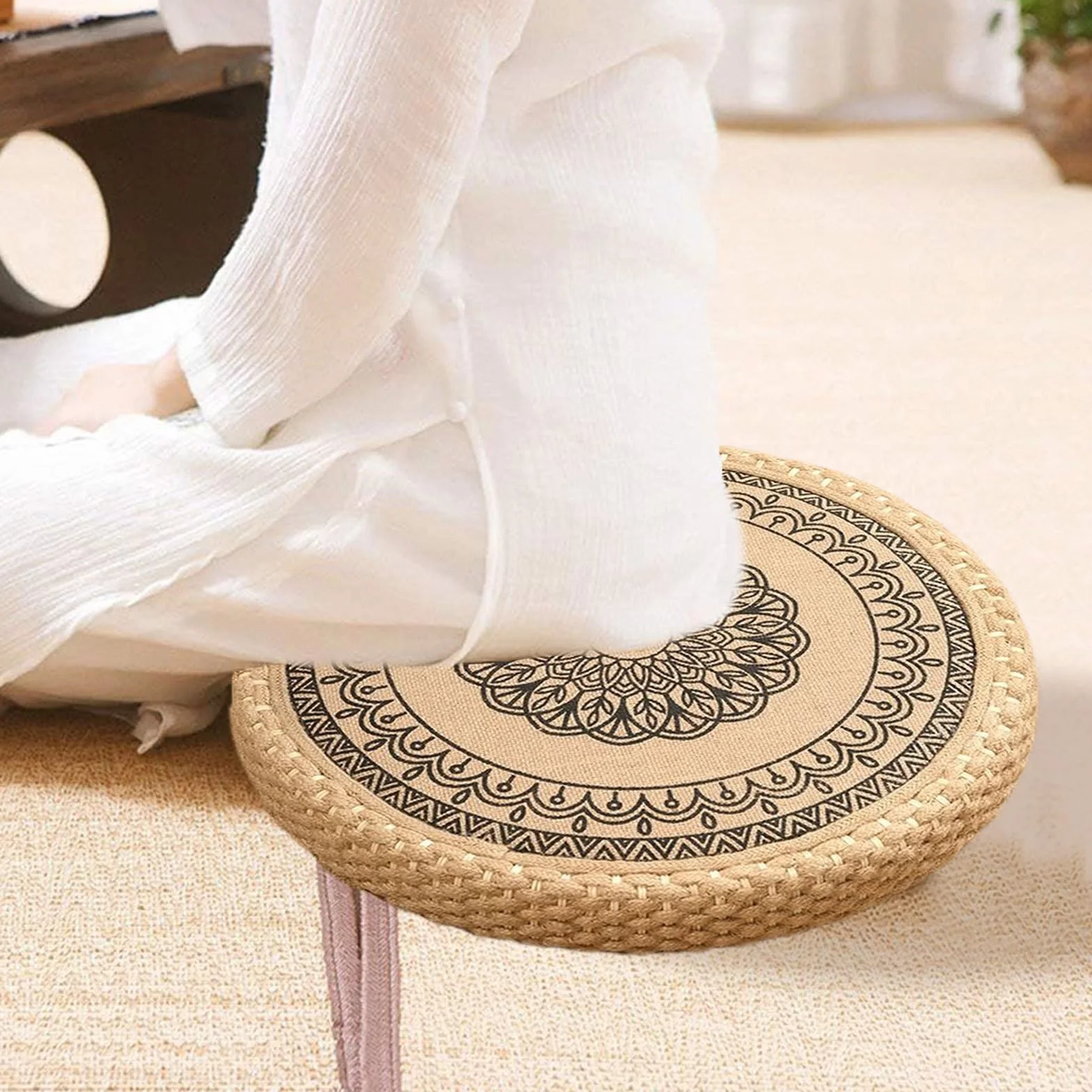 Cojín De Asiento Japonés, Almohada De Meditación Japonesa, Alfombra De Meditación Tejida a Mano para Casa