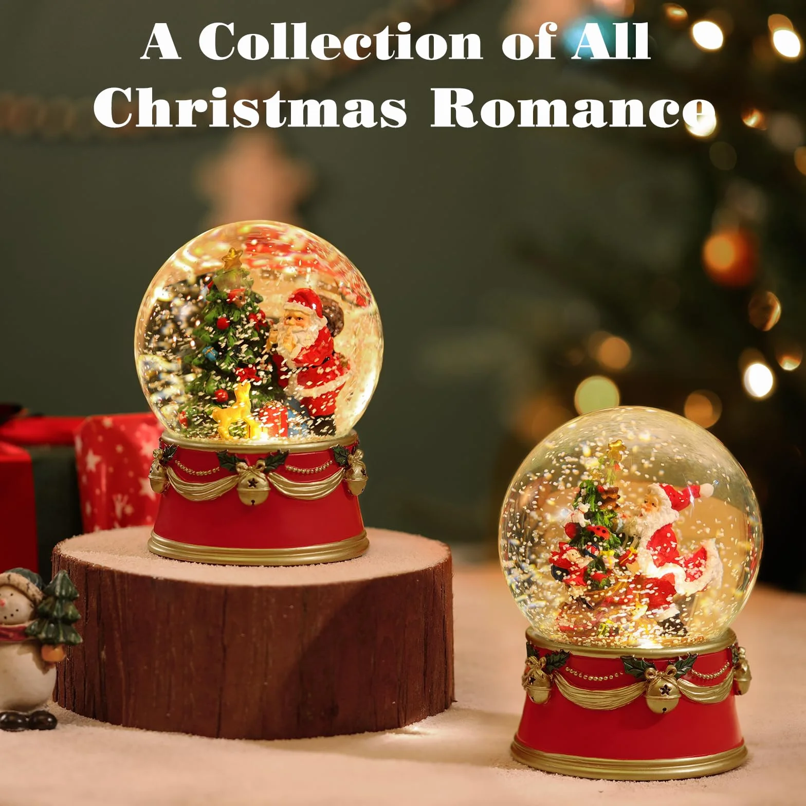 Lewondr Globo de Nieve Navideño, Globo de Cristal Alimentación por Pilas, Globo de Nieve Eléctrico de Papá Noel con Copos de Nieve y Luces, Decoración Navideña para el Hogar, Fiestas, Sobremesa, Rojo