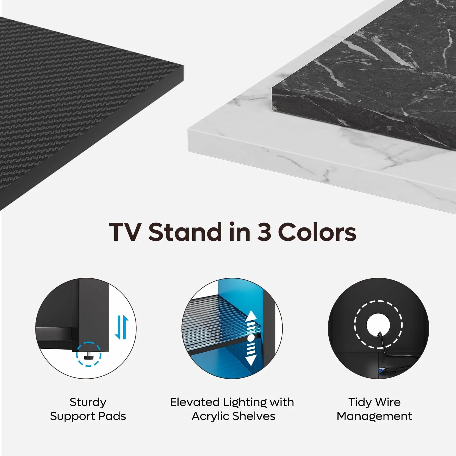 Bestier Mueble de TV Alto para televisores de 65", Soporte para TV con Almacenamiento para PS5, Consola de TV LED con Estante Ajustable para Sala de Estar, mármol Negro