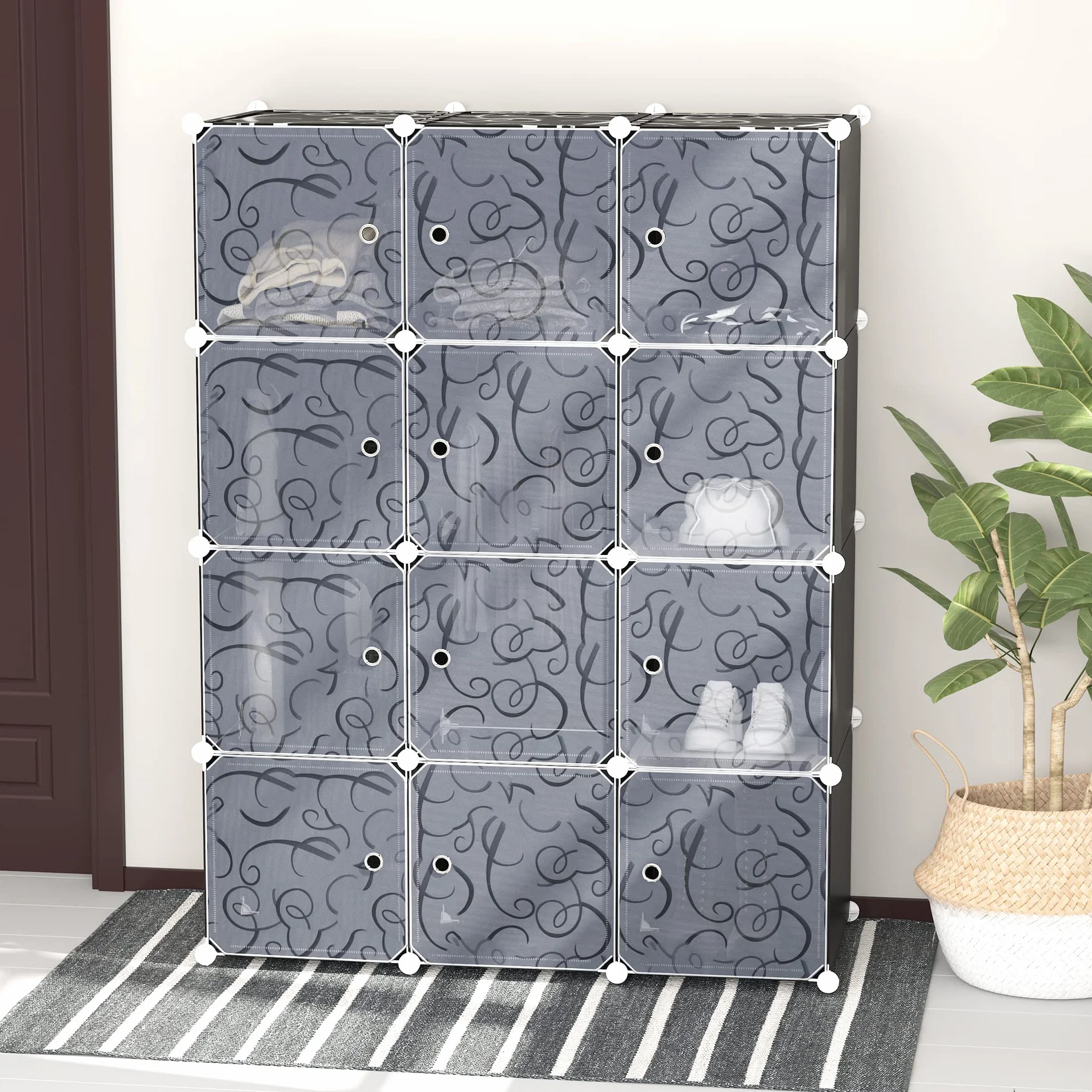 HOMCOM Armario Modular Plástico Estantería 12 Cubos con Puertas