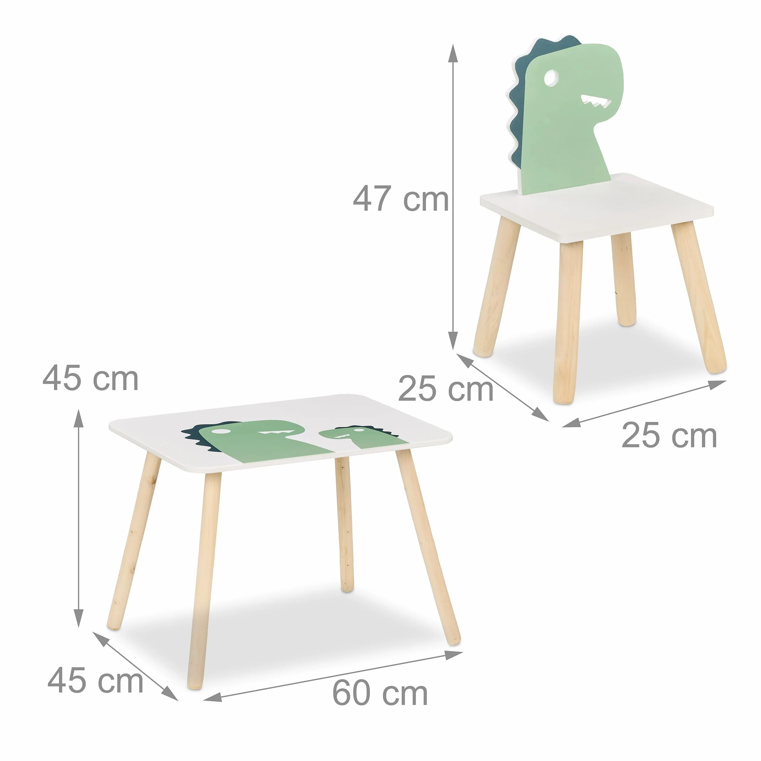 Relaxdays Dinosaurio Mesa y Silla Infantil Set 2 Muebles Dormitorio Blanco/Verde