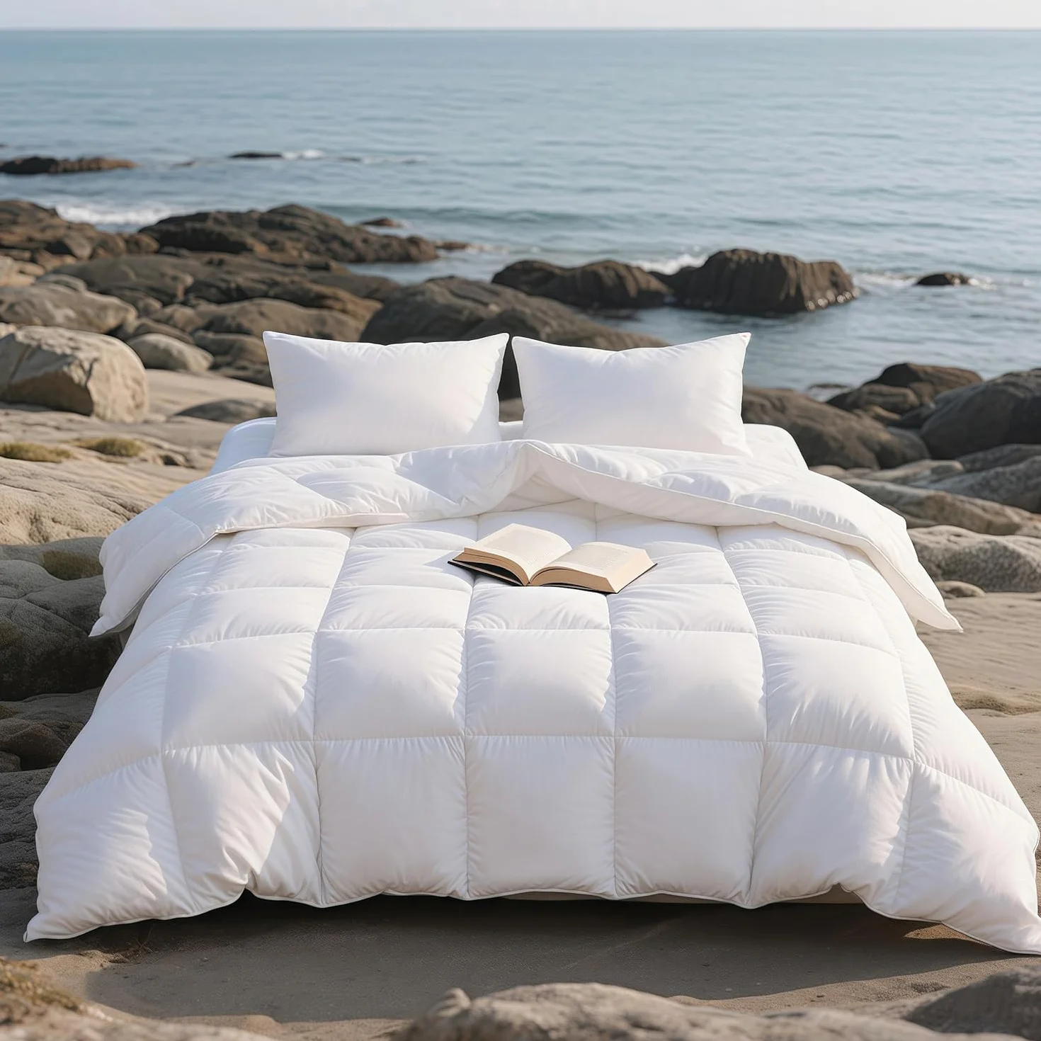 APSMILE Edredón Cama 90-70% Plumas y 30% Plumón, 100% Algodón Orgánico, Edredón Relleno Nórdico Plumón Verano 180gr/㎡, Esponjoso, Certificado Oeko-Tex y RDS(Blanco, 135x200cm)