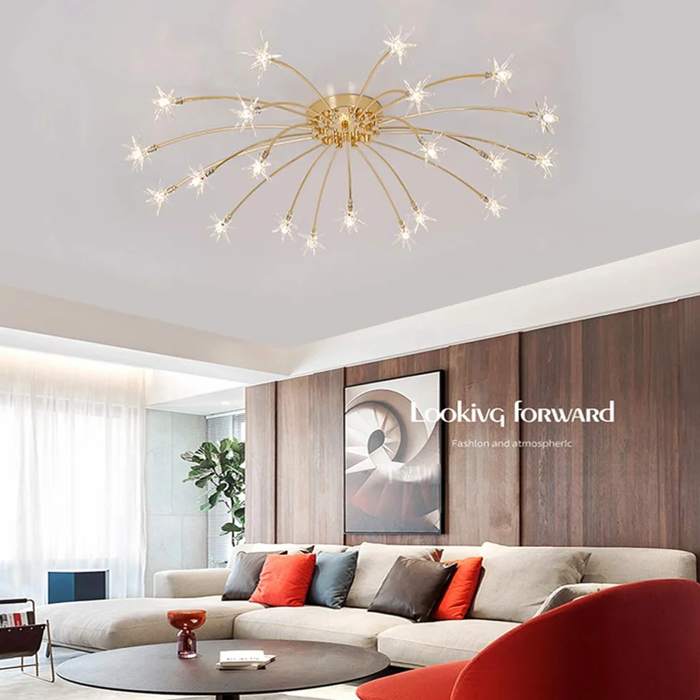 Lámpara de Techo de Salón Lámparas Dorado Restaurante Luz de Techo Dormitorio Led Vidrio Estrella Decor Ligero Plafón Romántico Luces Niños Cocina Candelabro de Techo