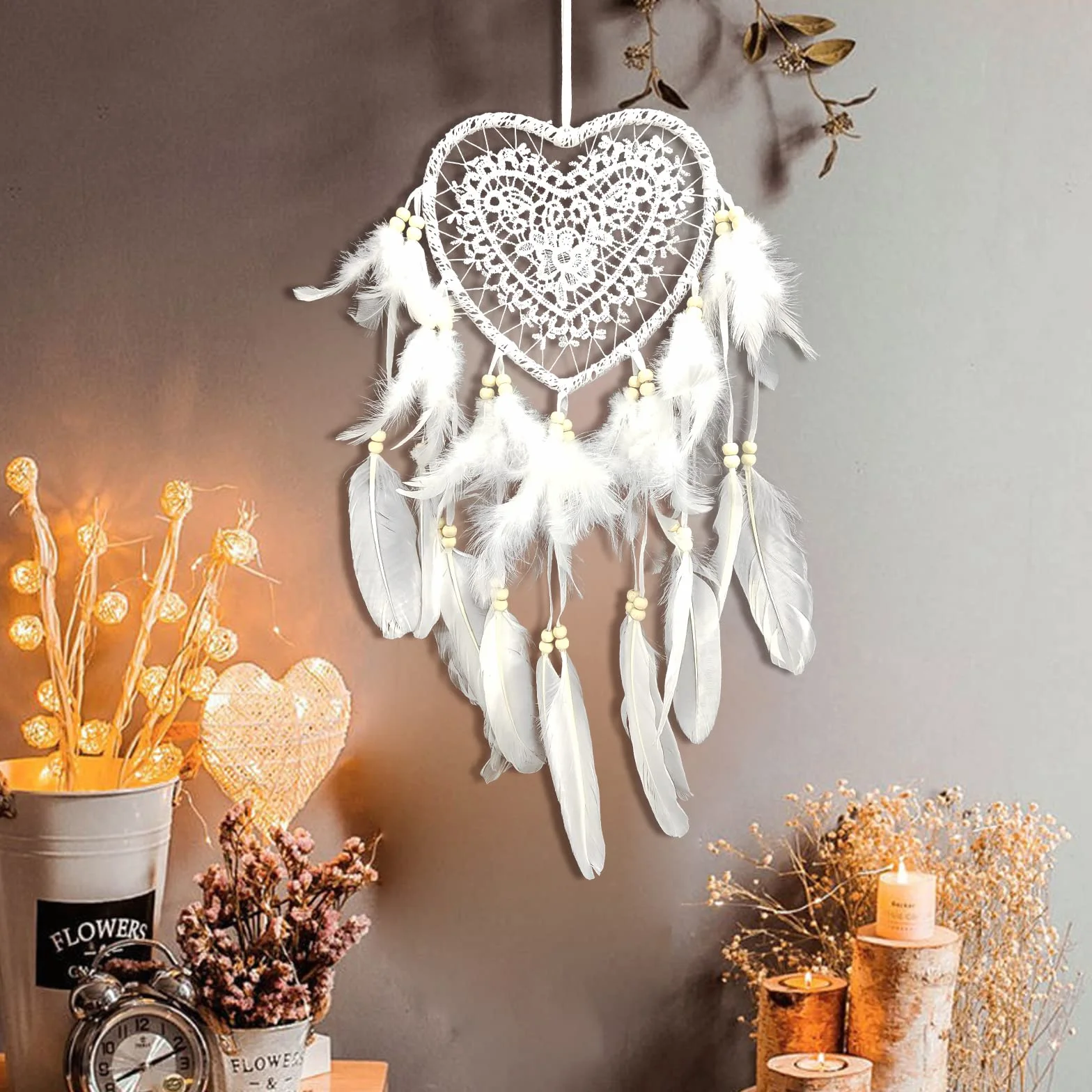 Atrapador de sueños Pluma, Colgante de Pared de Pluma, atrapasueños, Hecho a Mano, diseño de atrapasueños, Color Blanco