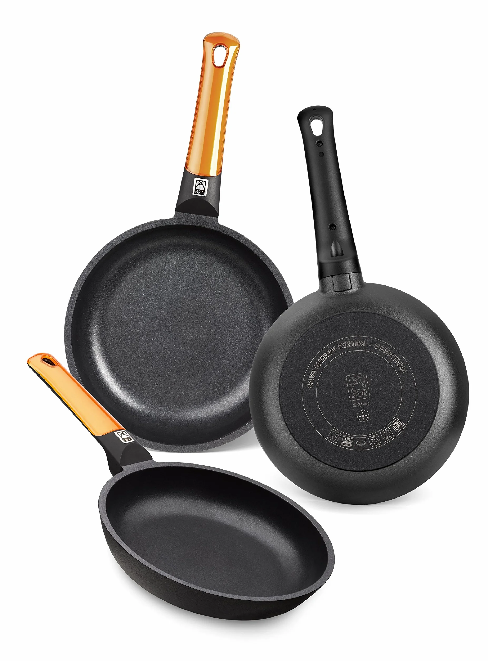 BRA Efficient Orange Set 3 Sartenes Aluminio Fundido 18 22 26 cm Antiadherente Libre PFOA