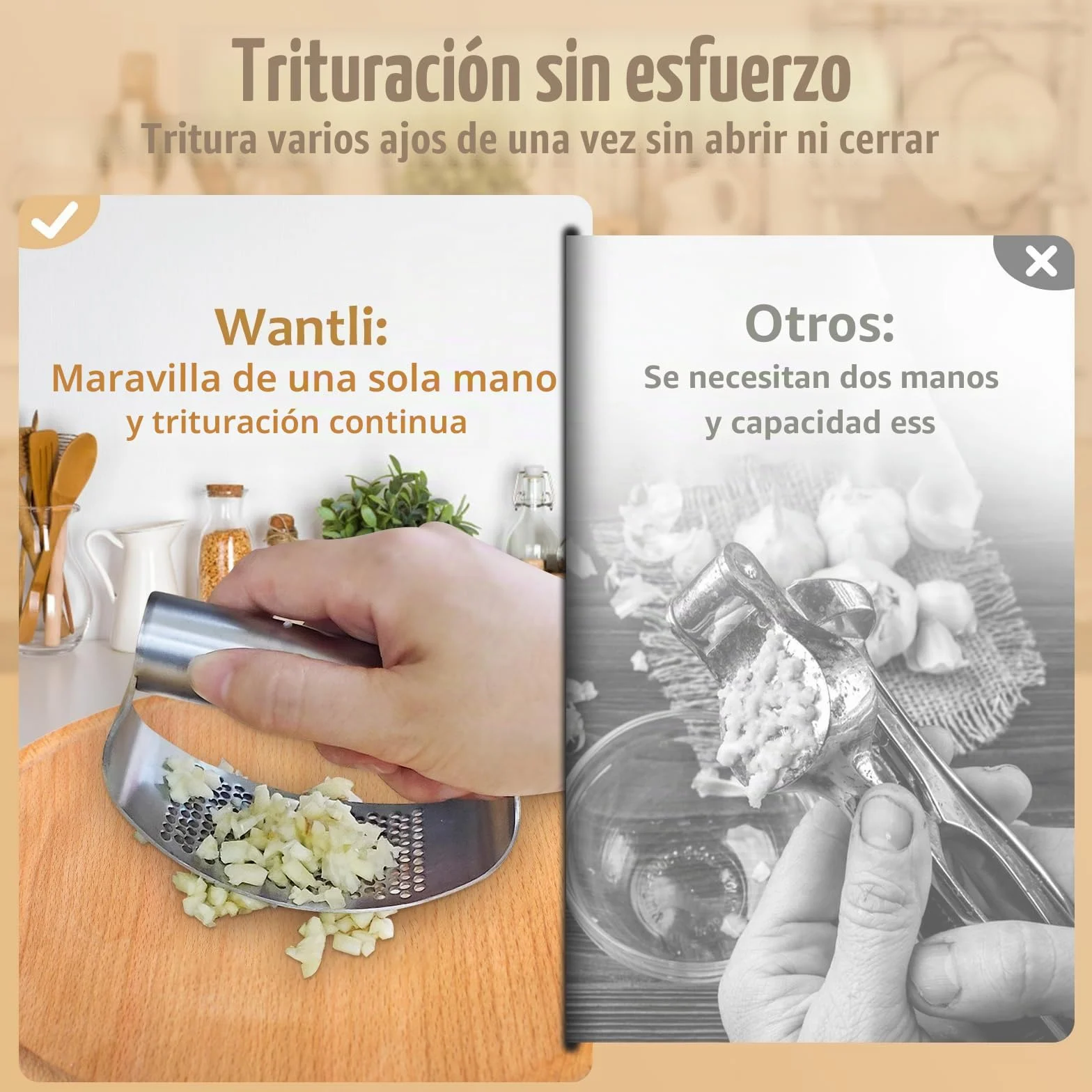 Prensa Ajos Acero Inoxidable Profesional Ergonómico Set Cocina con Pelador y Cepillo Apto Lavavajillas