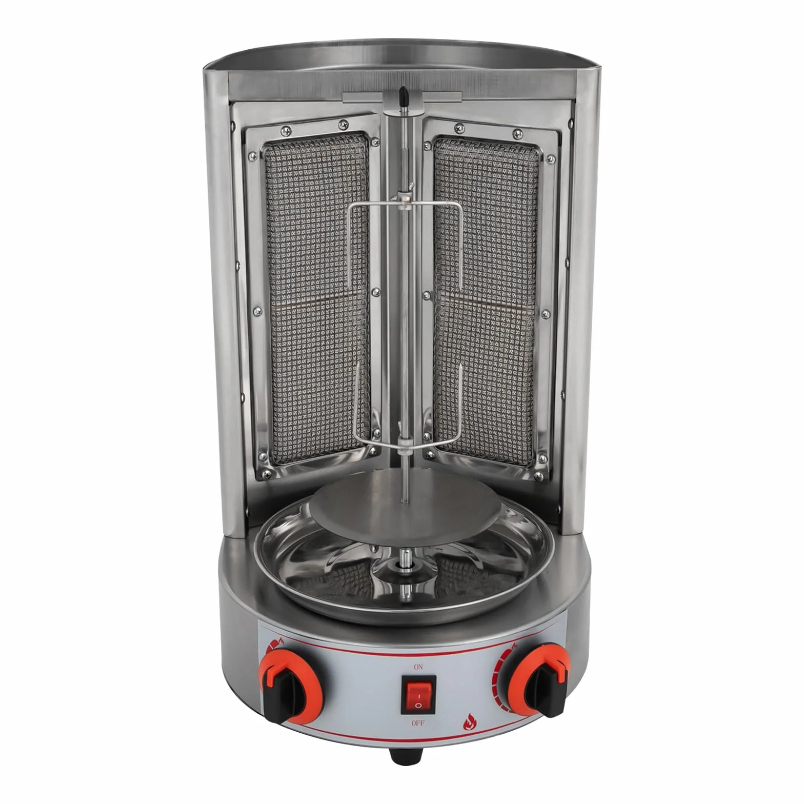 Shawarma asador vertical 360° acero inoxidable con dos interruptores térmicos ajustables