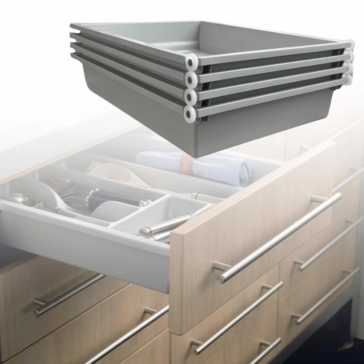 Paquete de 4 cajones en kit. ABS – Lavable 100% – Multiusos (L. 400 mm x P. 480 mm)