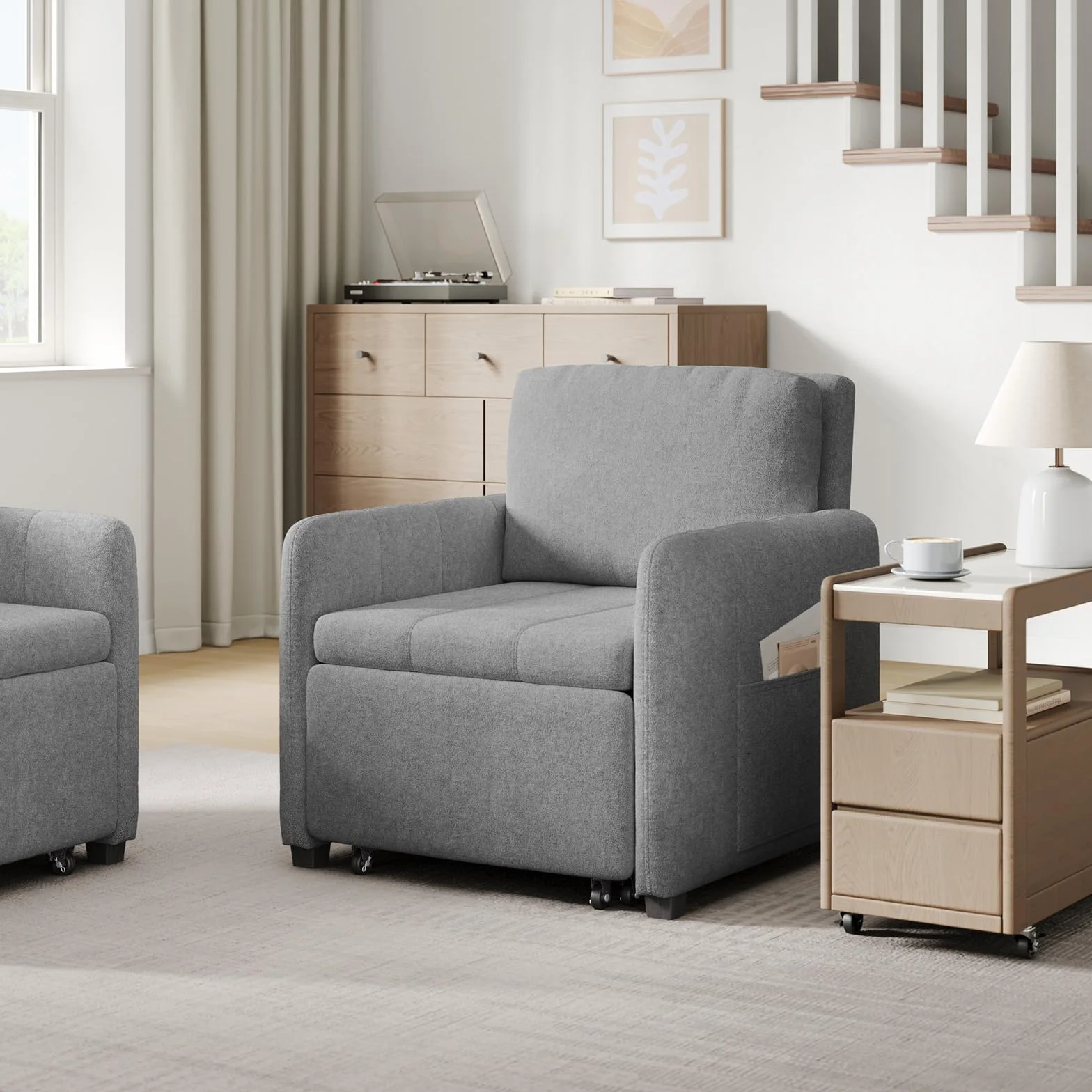 WOLTU Sofá Cama 3 en 1 con Función Inclinable, Sofa Cama Individual de 1 Plaza, Sillón Plegable de Tejido de Rizo y Acolchado de Esponja, Gris Claro